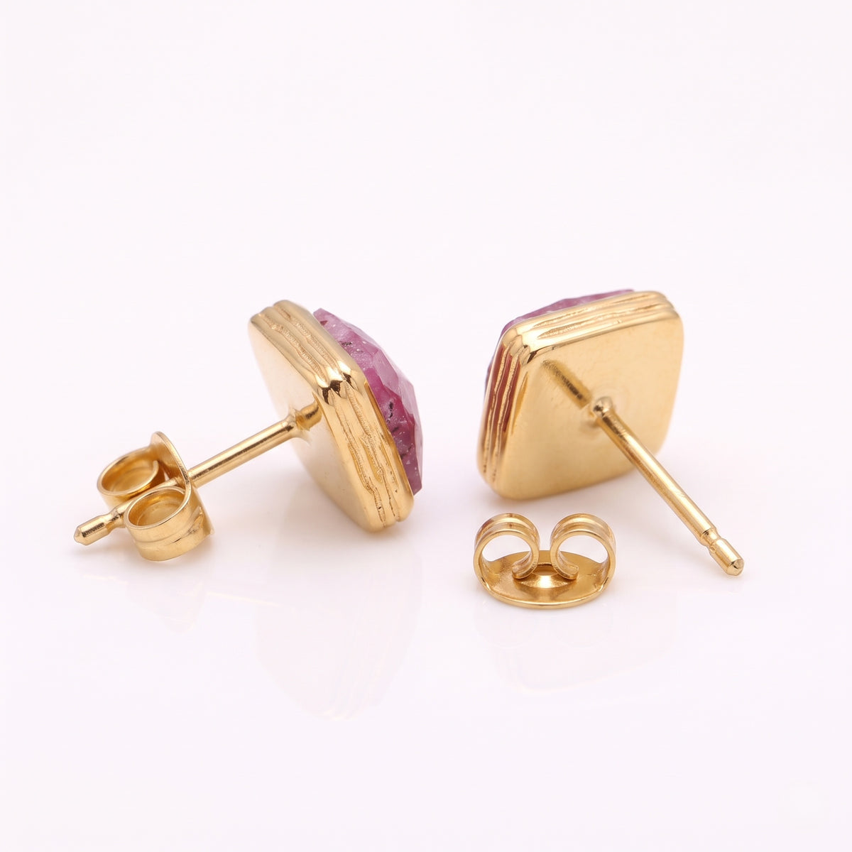 The Crimson Square: Faceted Ruby Bezel Stud Earrings, view 5 of 5