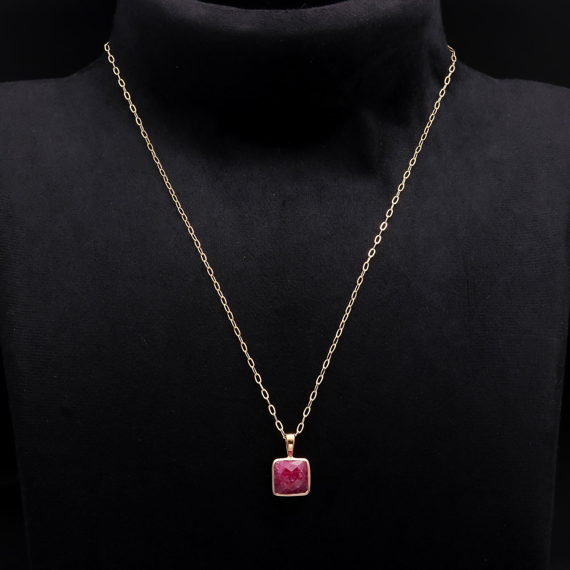 The Rosy Cushion: Pink Ruby Solitaire Necklace