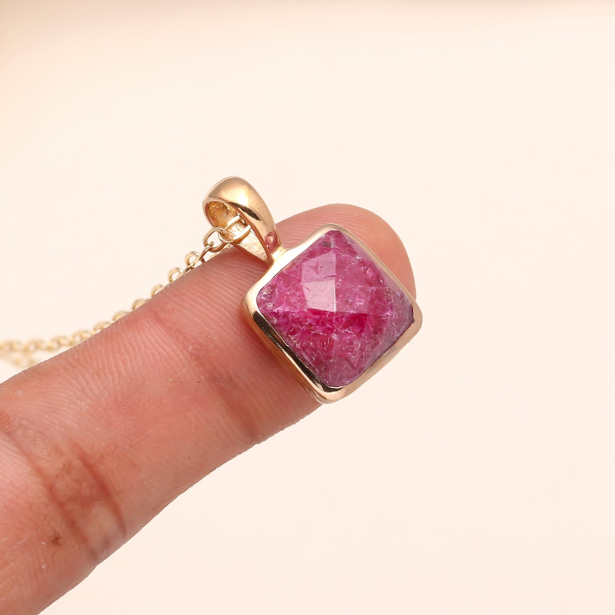 The Rosy Cushion: Pink Ruby Solitaire Necklace