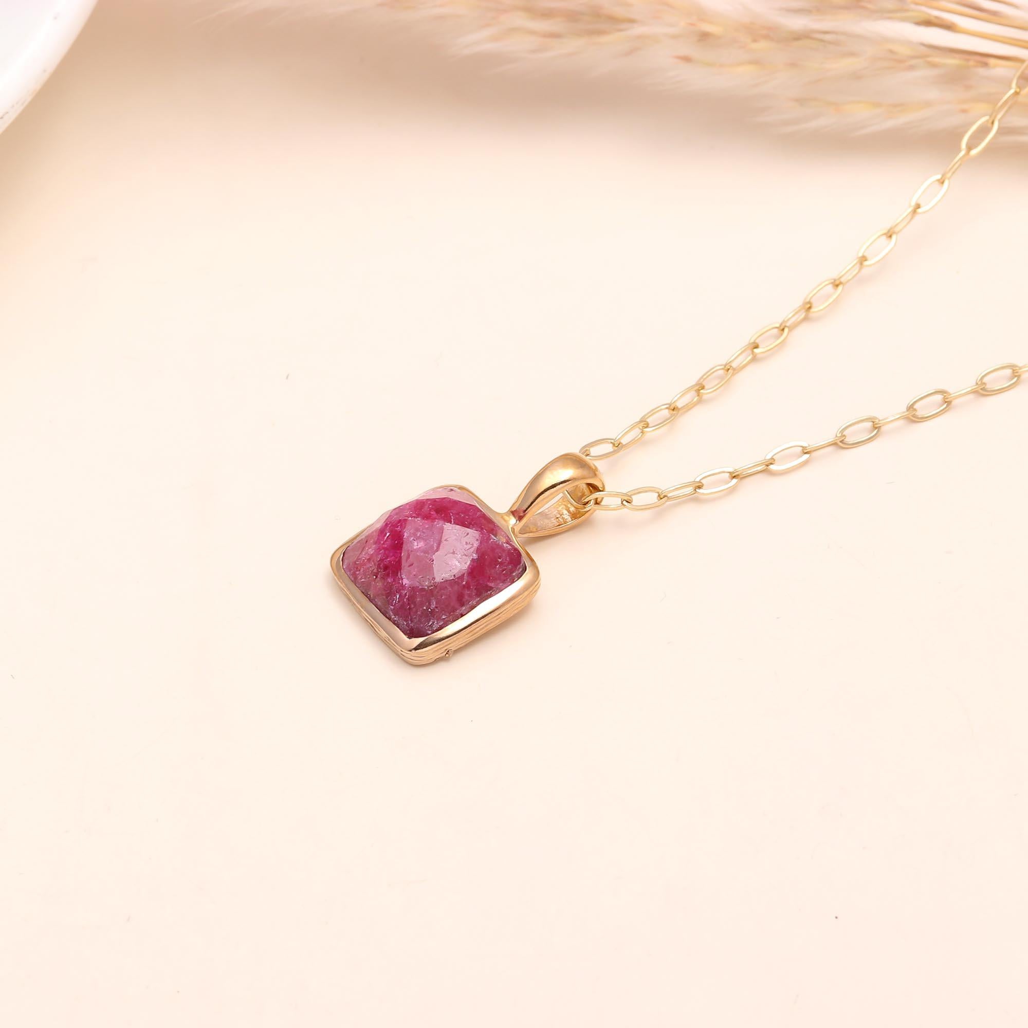 The Rosy Cushion: Pink Ruby Solitaire Necklace