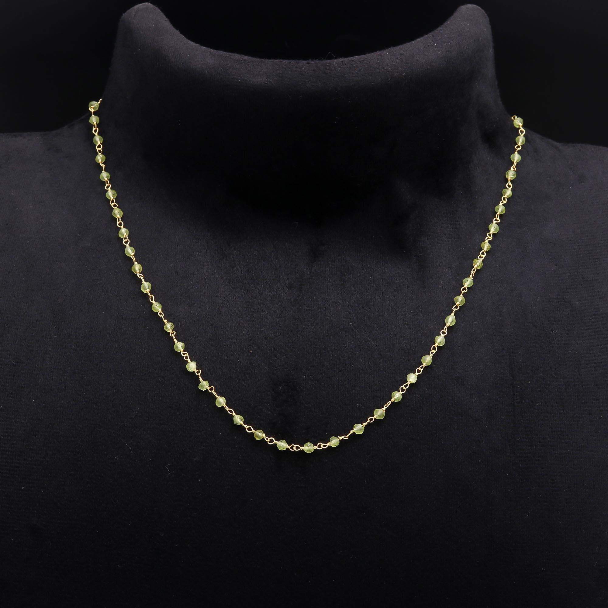 925 Sterling Silver Green Beaded Chain Necklace