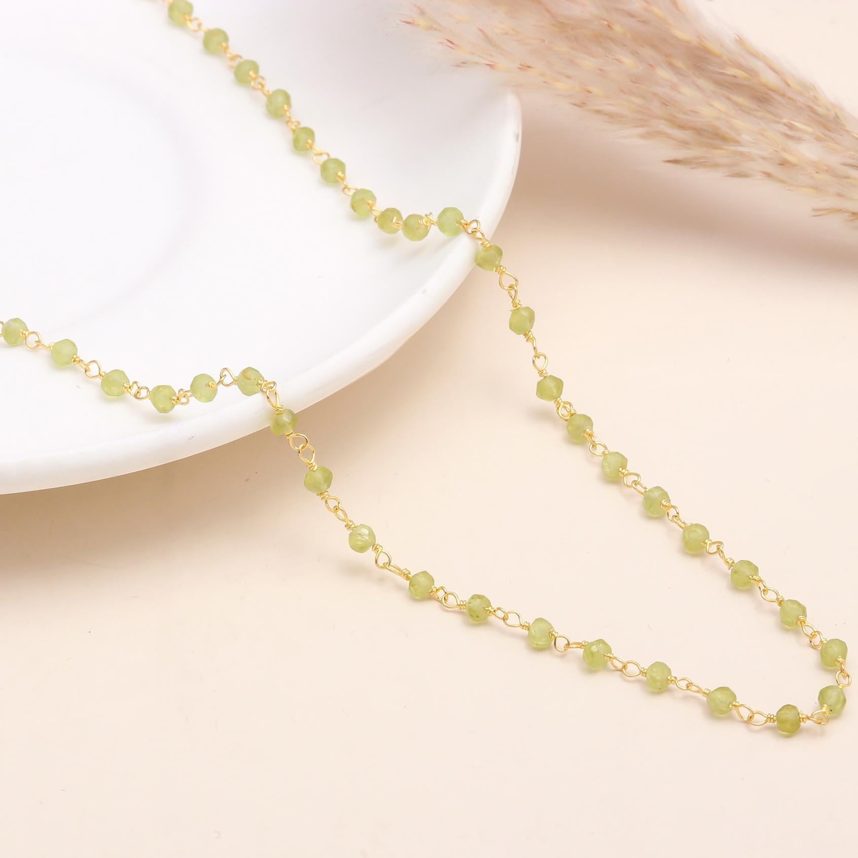 The Verdant Strand: Peridot Beaded Rosary Necklace