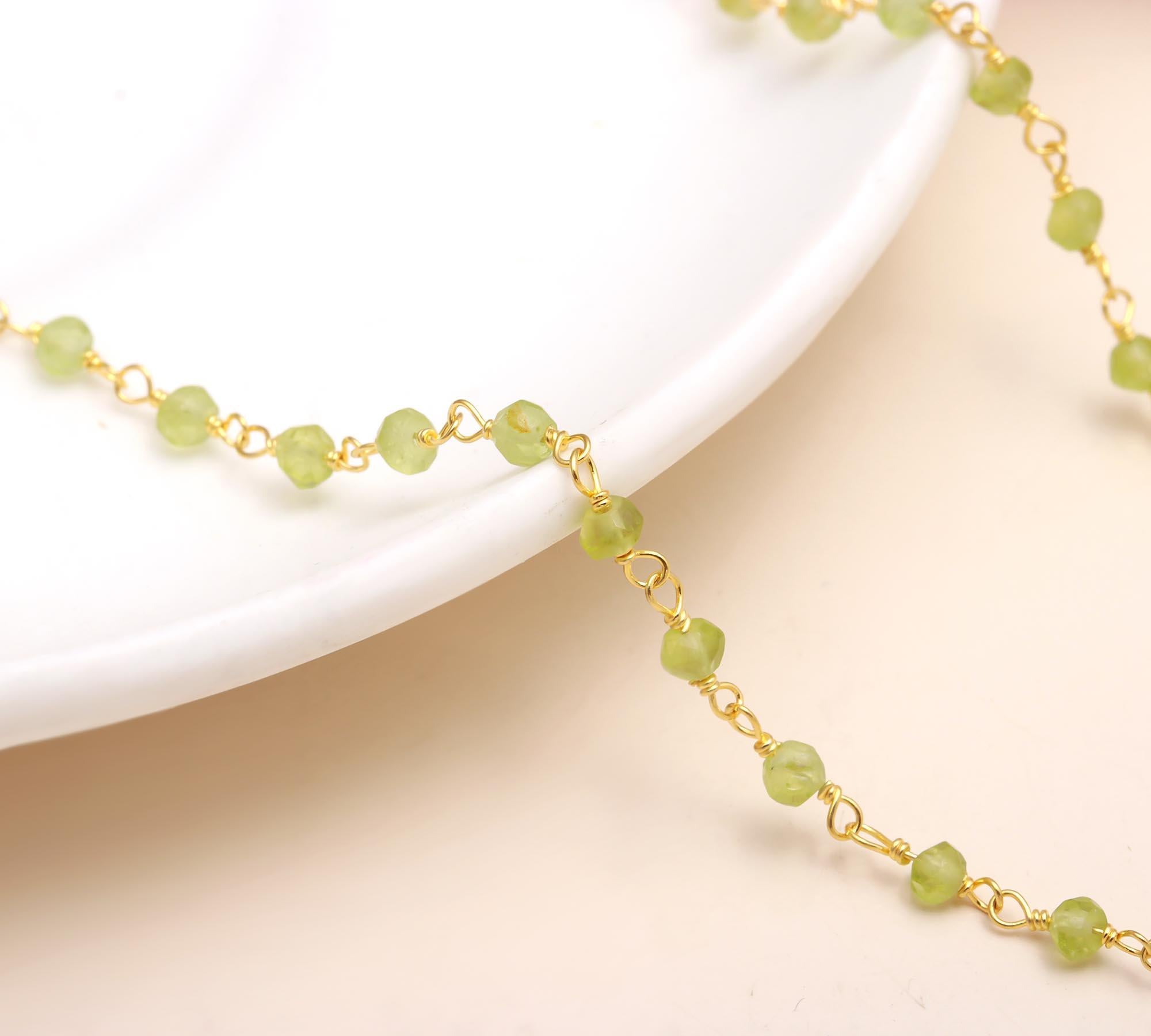 925 Sterling Silver Green Beaded Chain Necklace