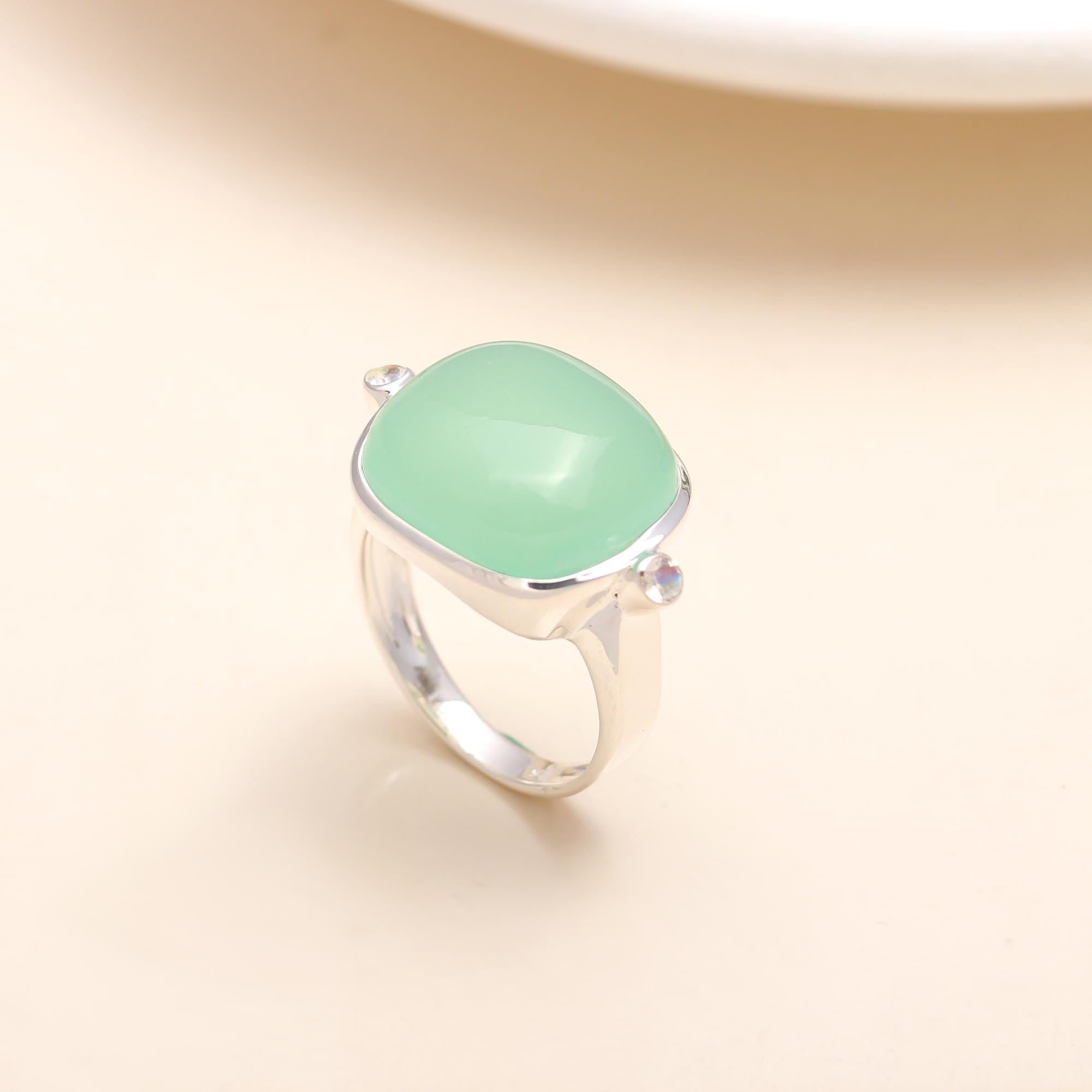 925 Silver Green Chalcedony Ring