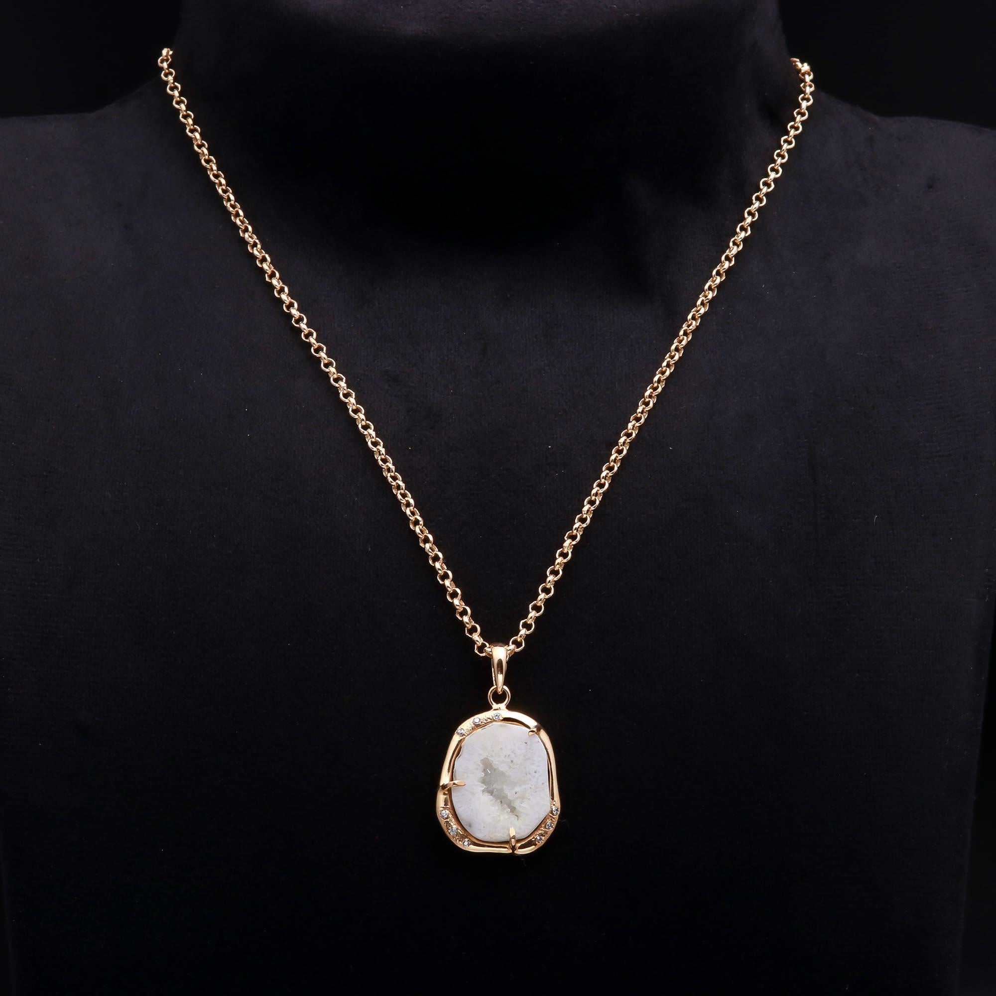 The Snow Queen: White Geode Agate Pendant