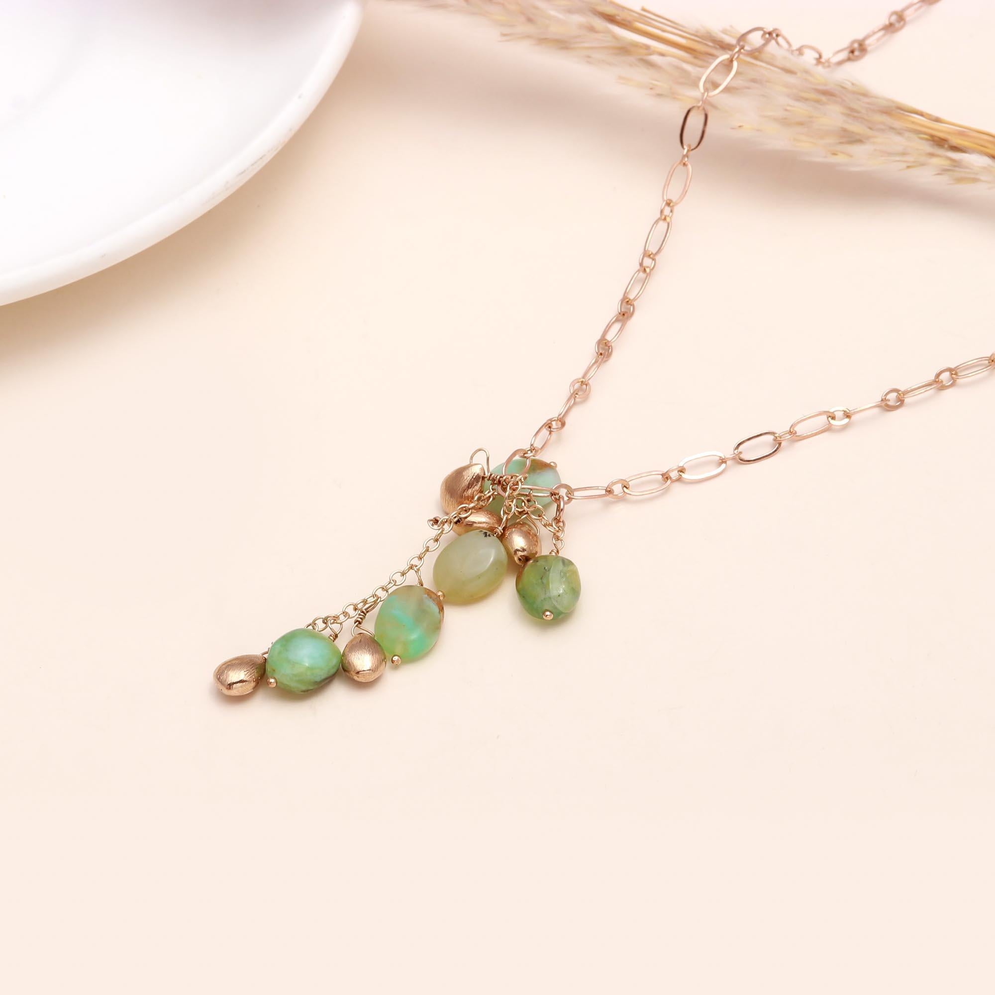 The Forest Cascade: Green Opal Cluster Beaded Necklace