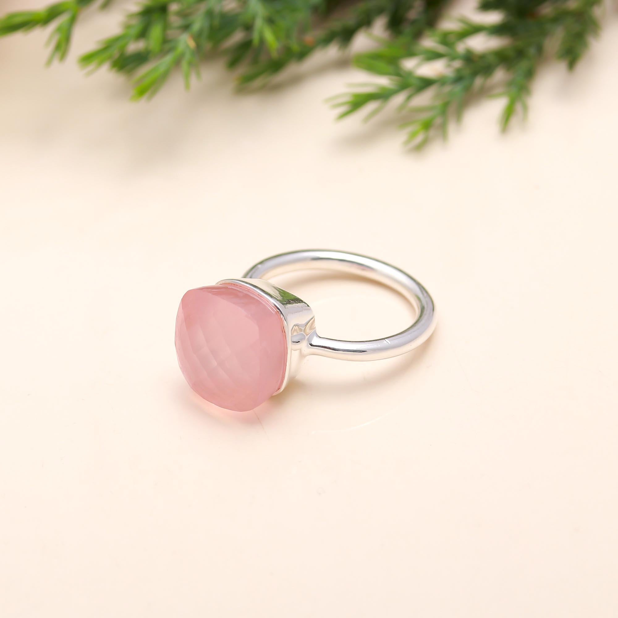 925 Silver Rose Quartz Ring