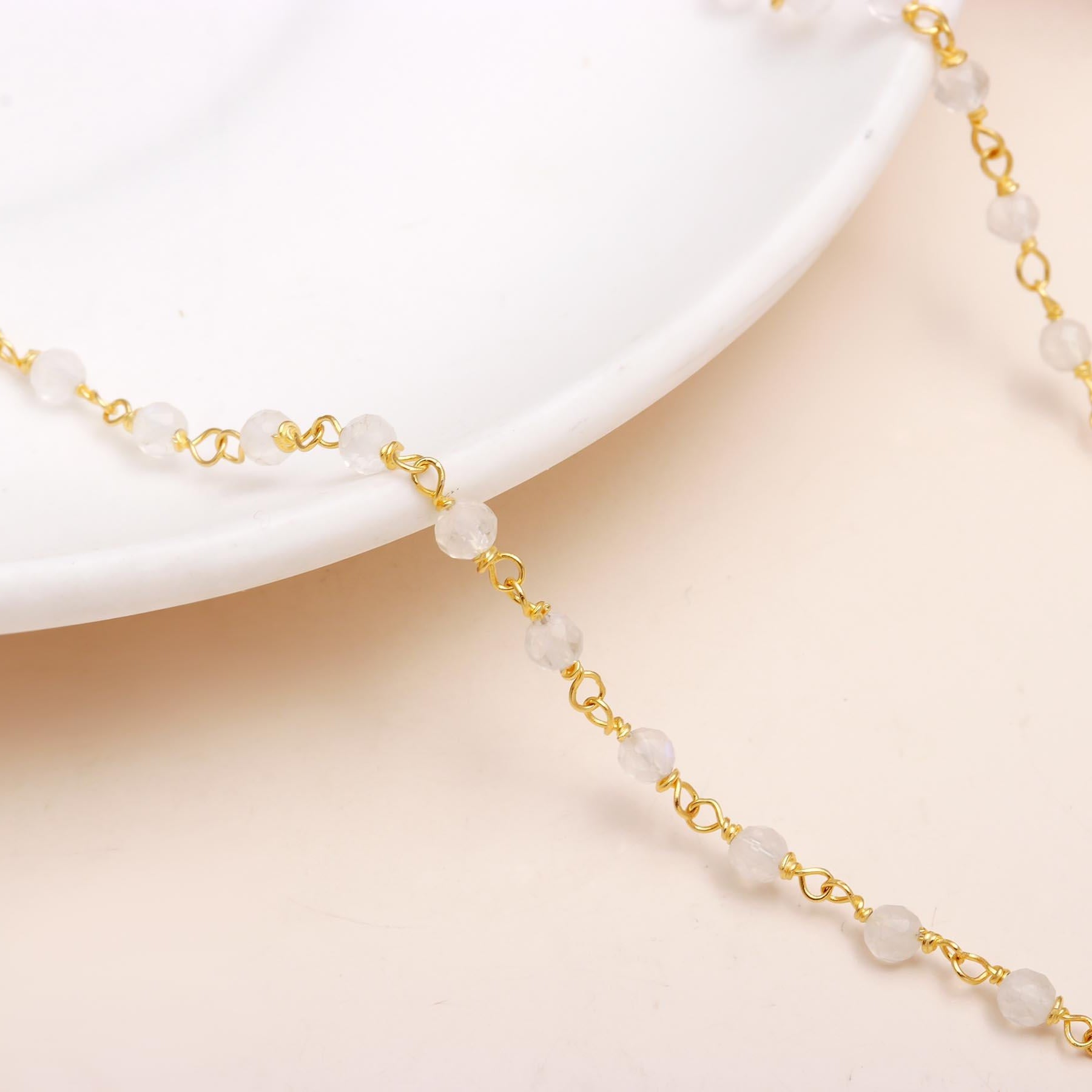 The Dainty Station: Moonstone Beaded Gold Necklace