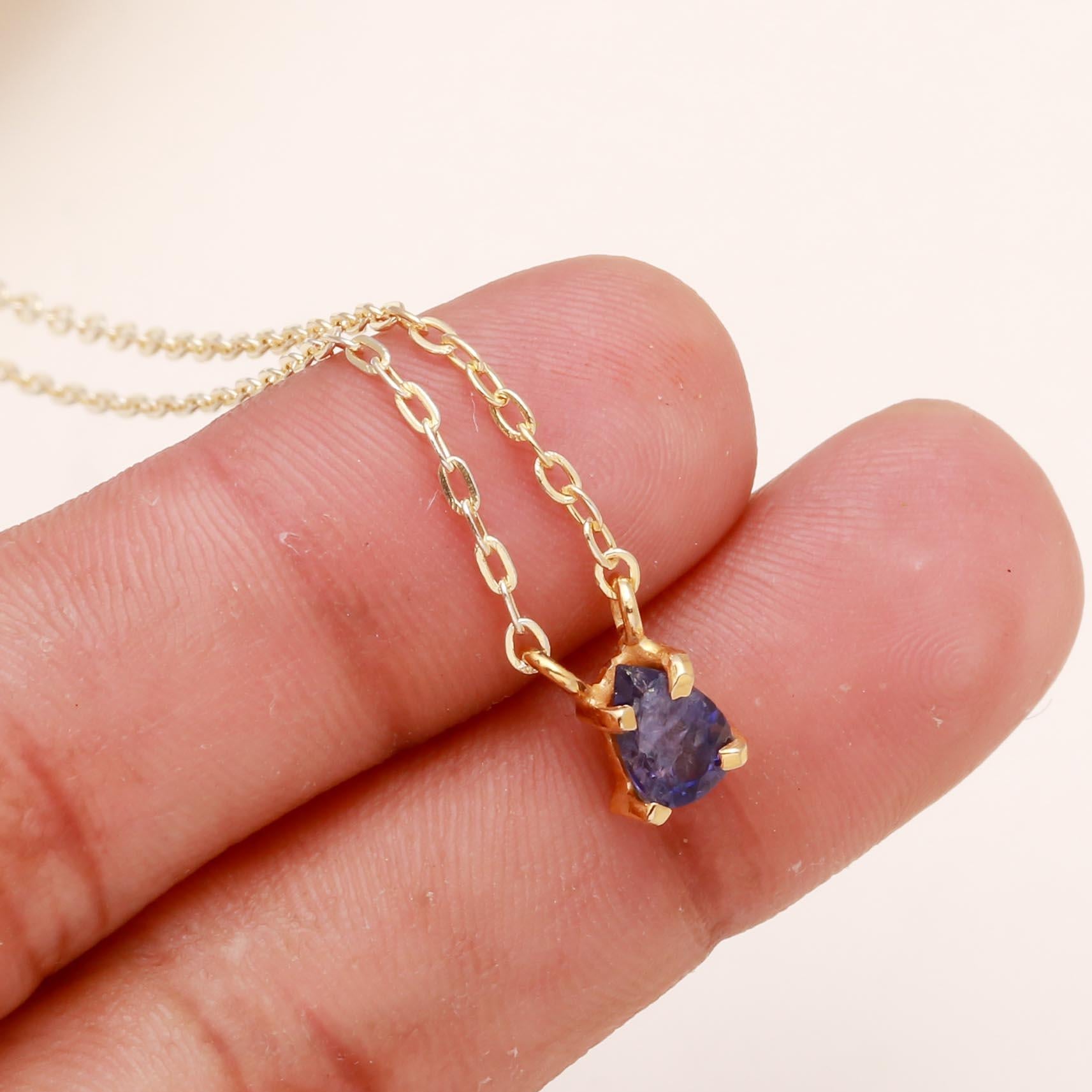 The Violet Solitaire: Dainty Iolite Pendant Necklace