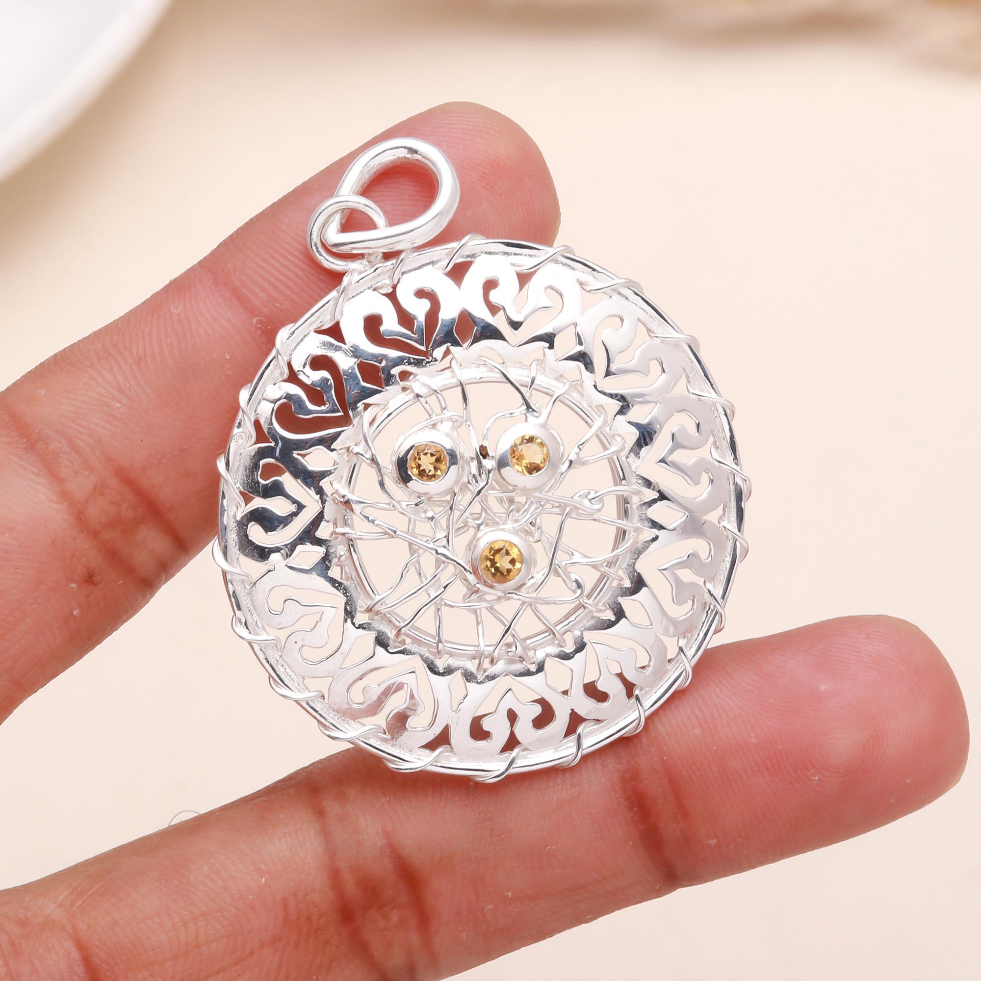 The Silver Weaver: Filigree Dreamcatcher Medallion Pendant