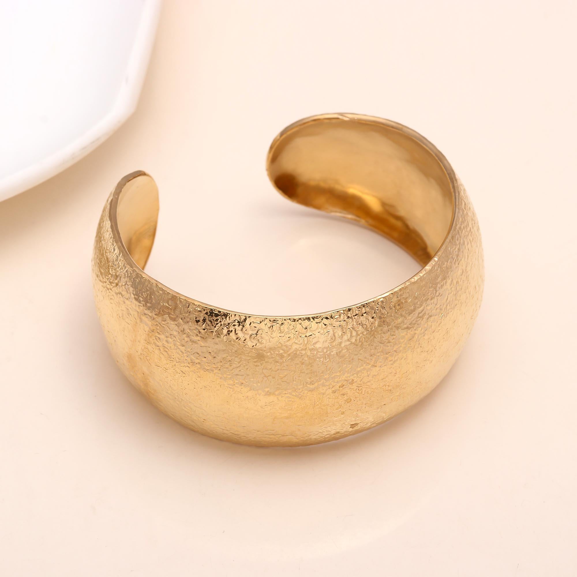 The Gilded Terrain: Textured Gold Domed Cuff