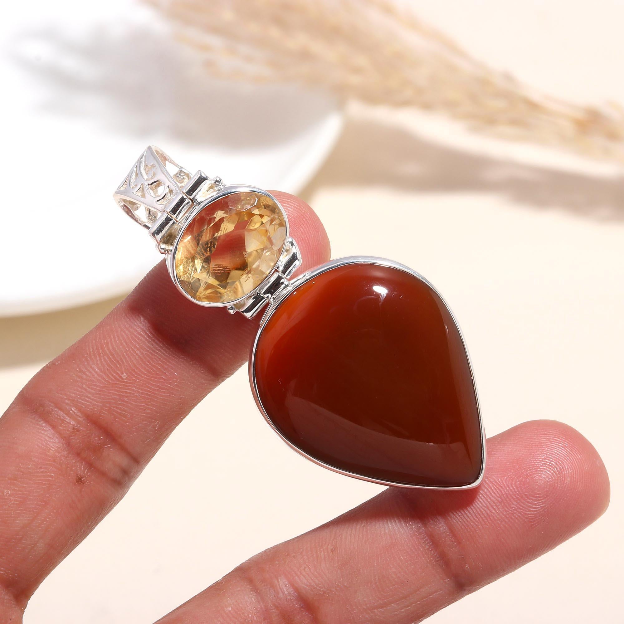 The Fire & Light: Citrine & Carnelian Silver Pendant