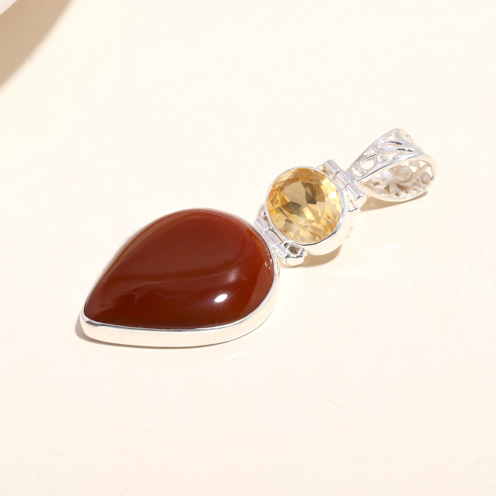 The Fire & Light: Citrine & Carnelian Silver Pendant