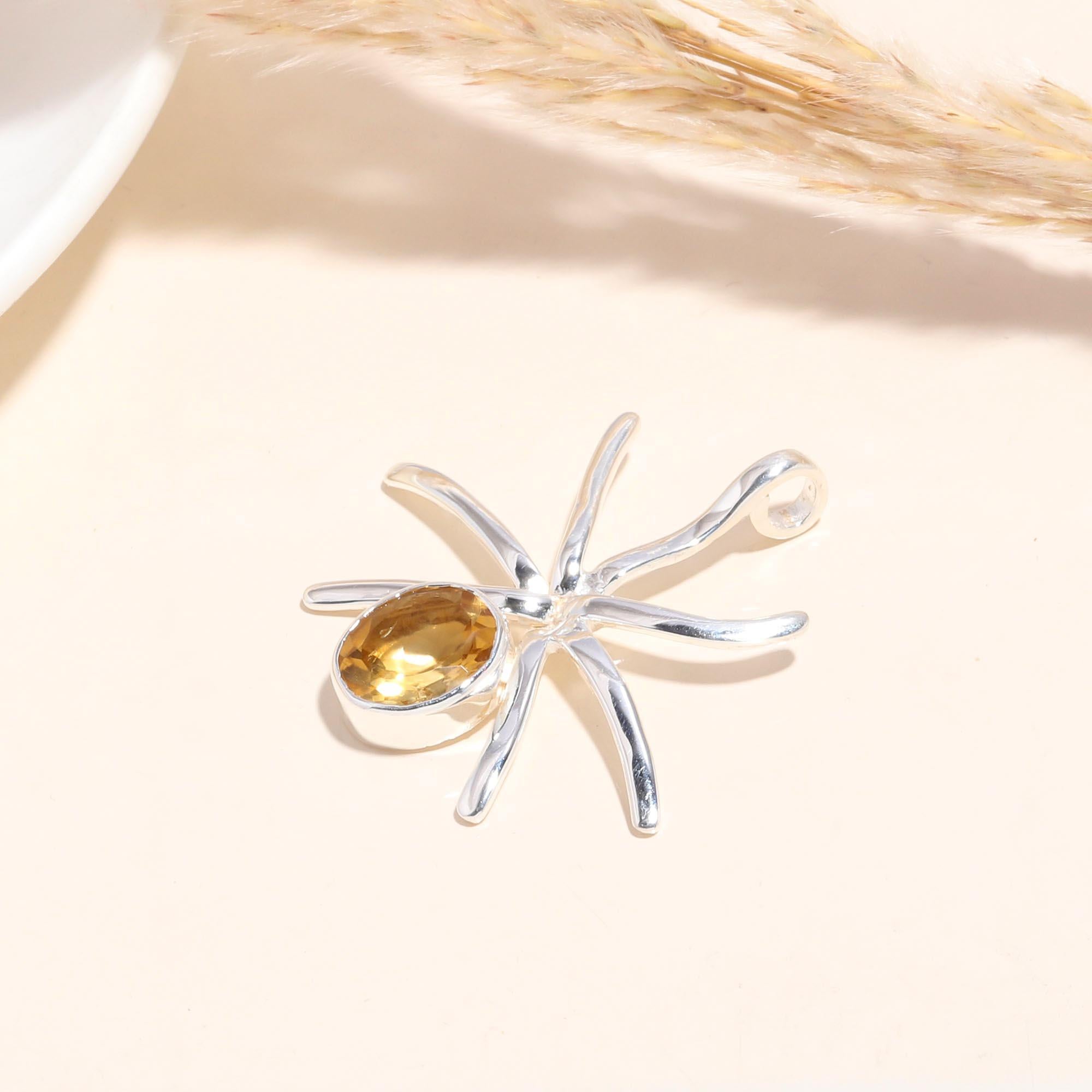 The Citrine Spider: Whimsical Nature-Inspired Silver Pendant