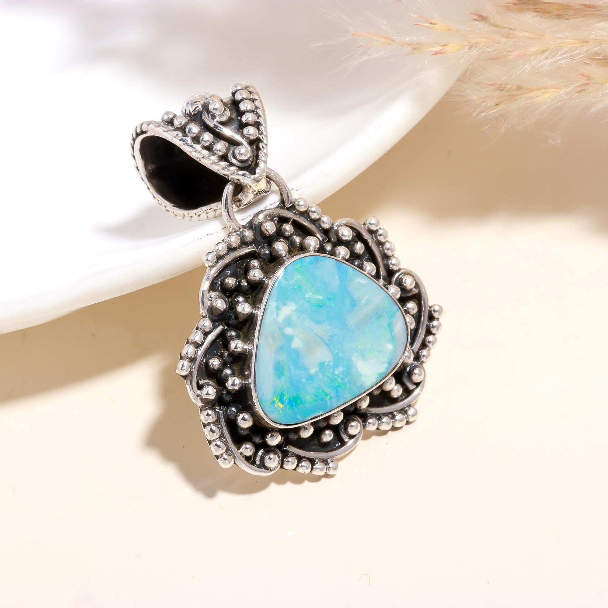 The Opal Mosaic: Artisan Textured Silver Shield Pendant