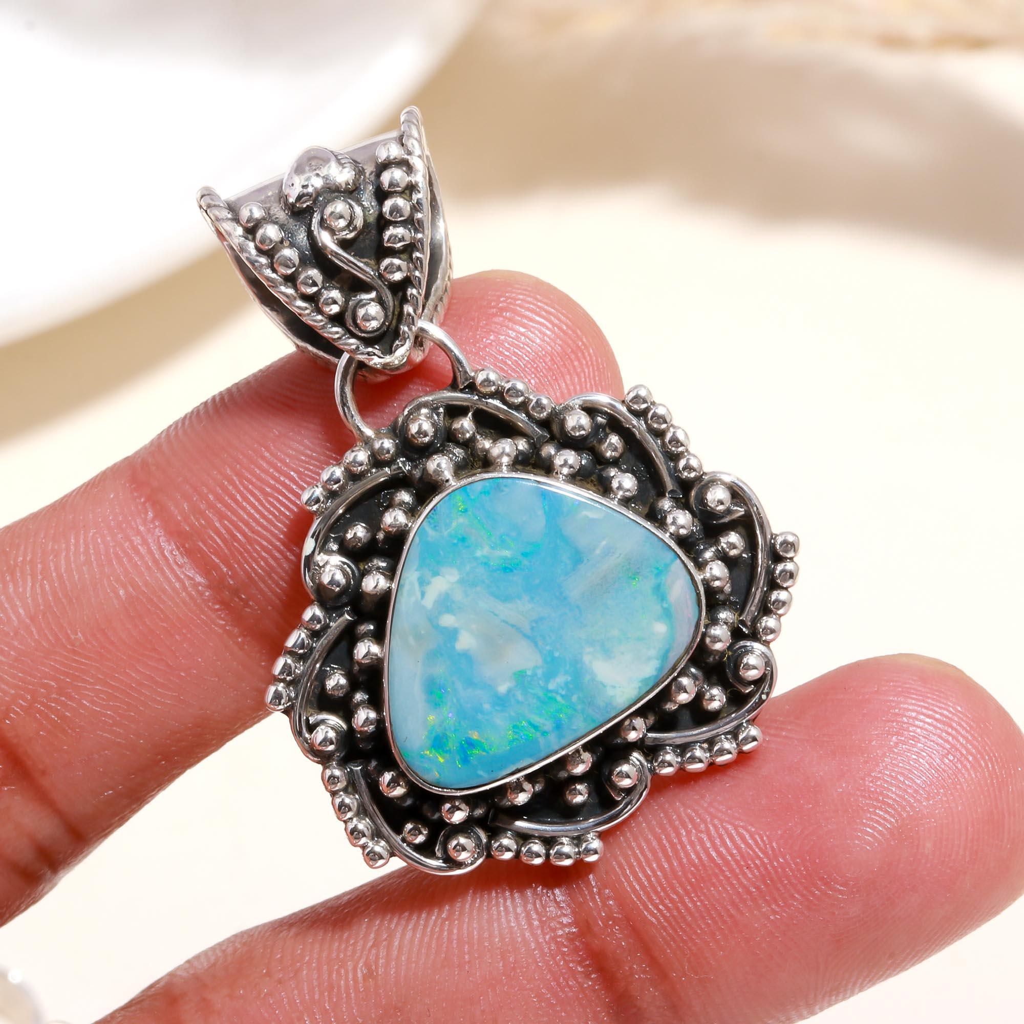 The Opal Mosaic: Artisan Textured Silver Shield Pendant
