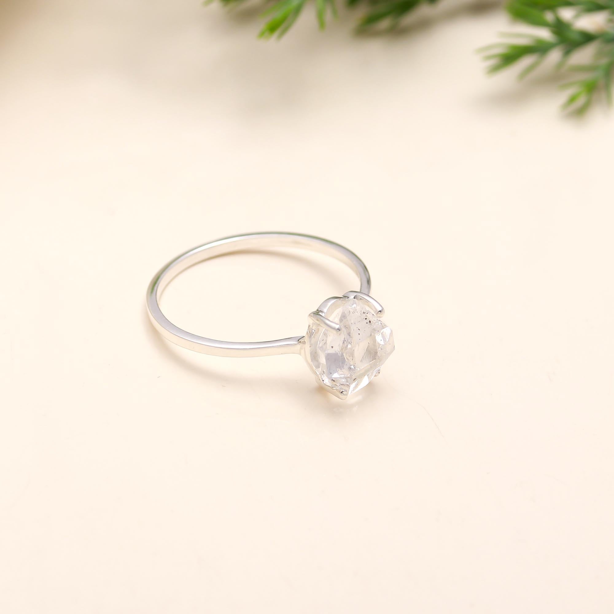 925 Silver Herkimer Quartz Crystal Ring