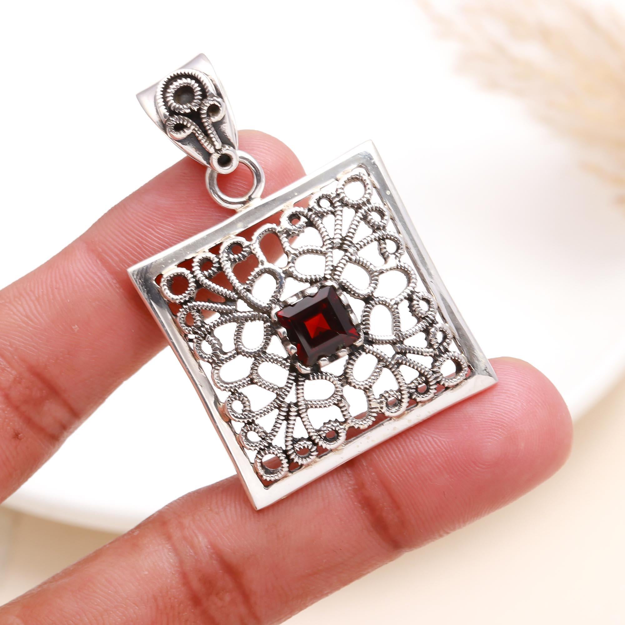 The Mandala Square: Ornate Filigree Silver Pendant
