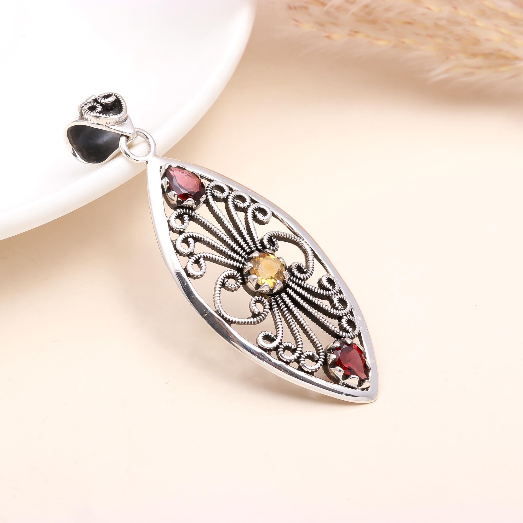 The Sunset Marquise: Boho Silver Pendant