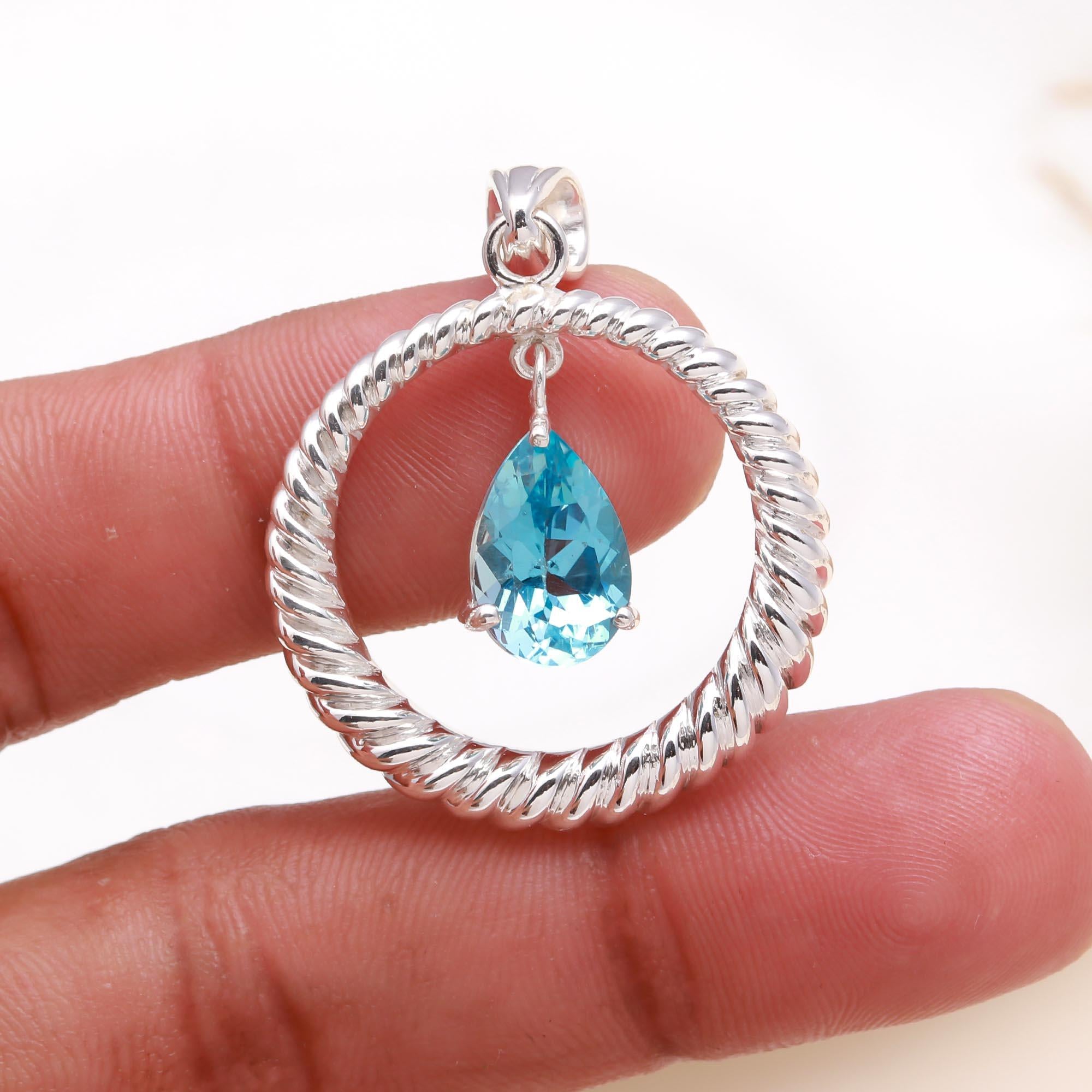 The Infinity Hoop: Blue Topaz Rope Pendant