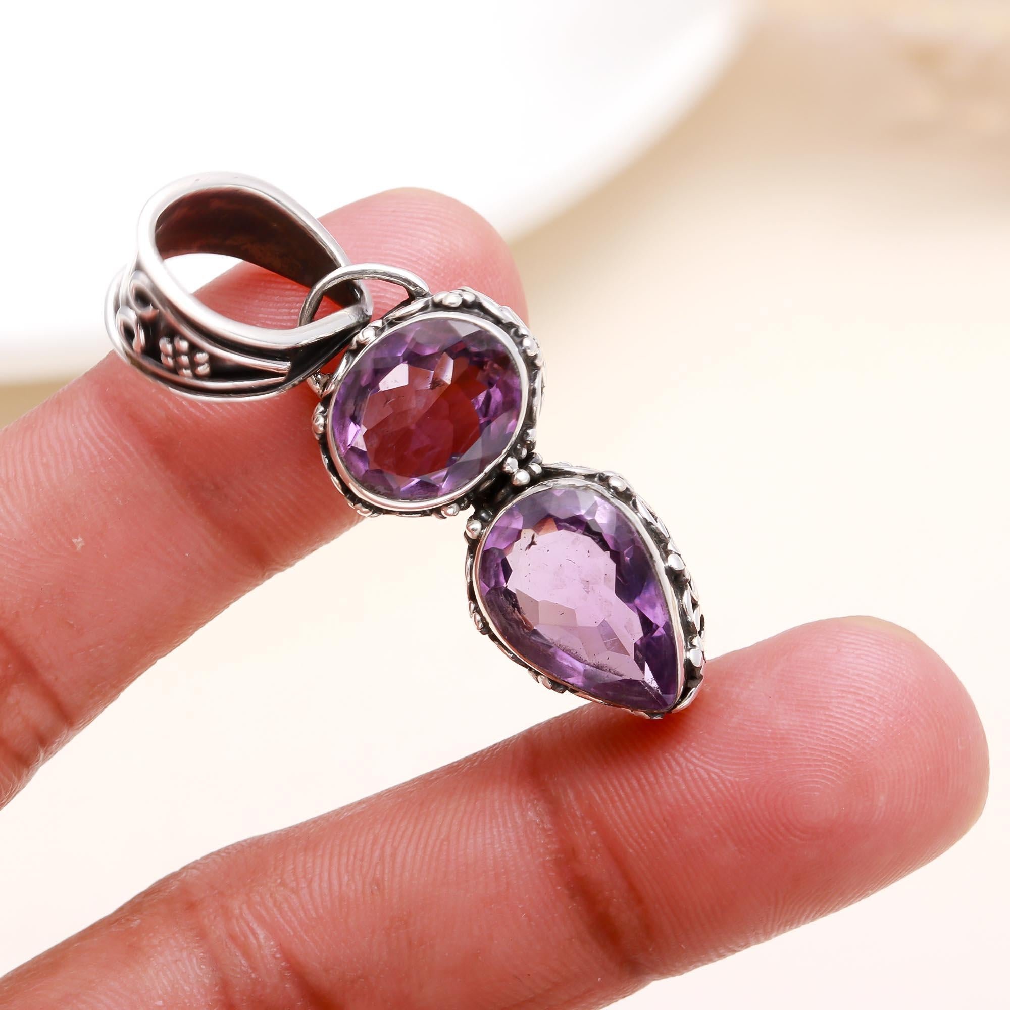 The Amethyst Twin: Ornate Silver Tiered Pendant