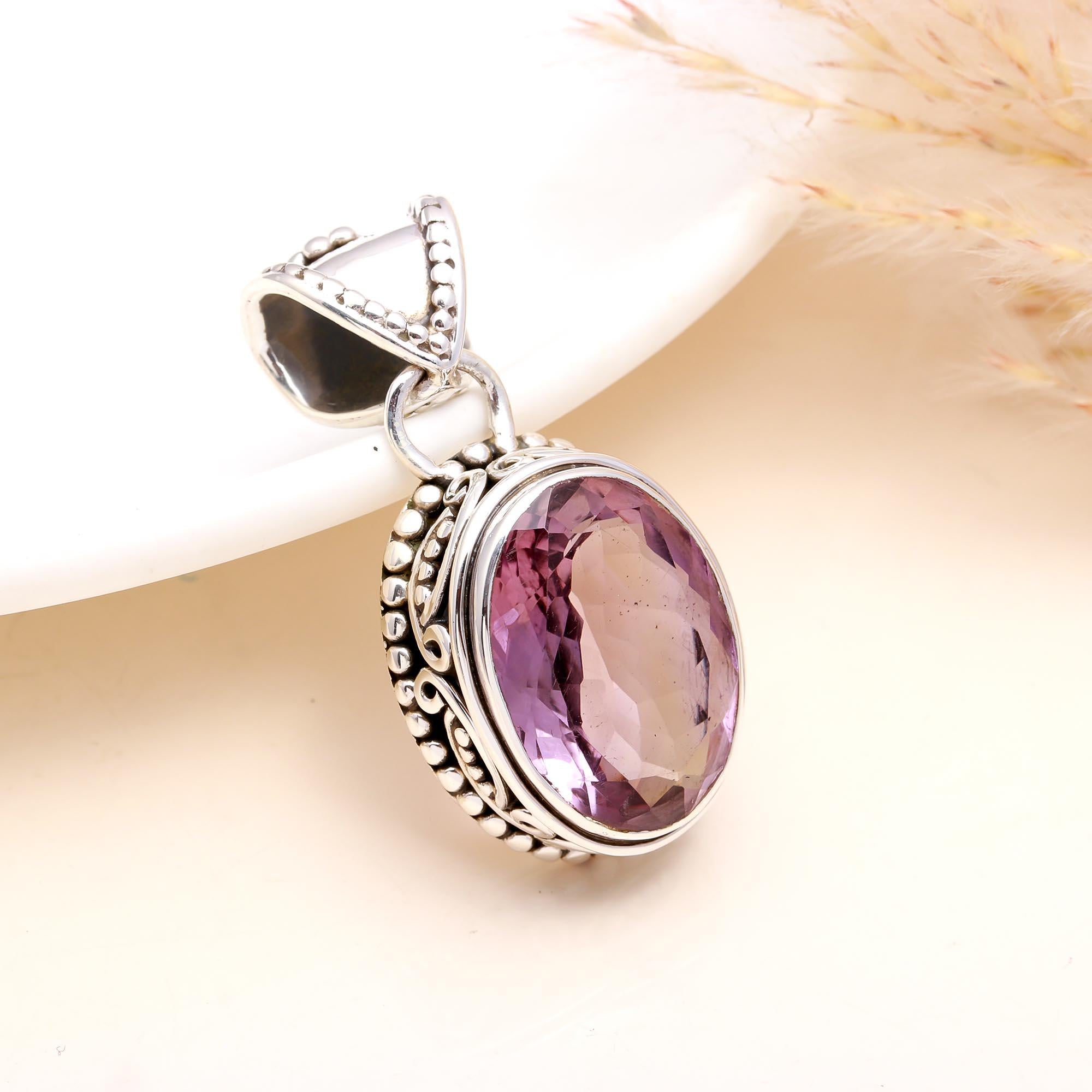 The Amethyst Heritage: Ornate Boho Silver Pendant