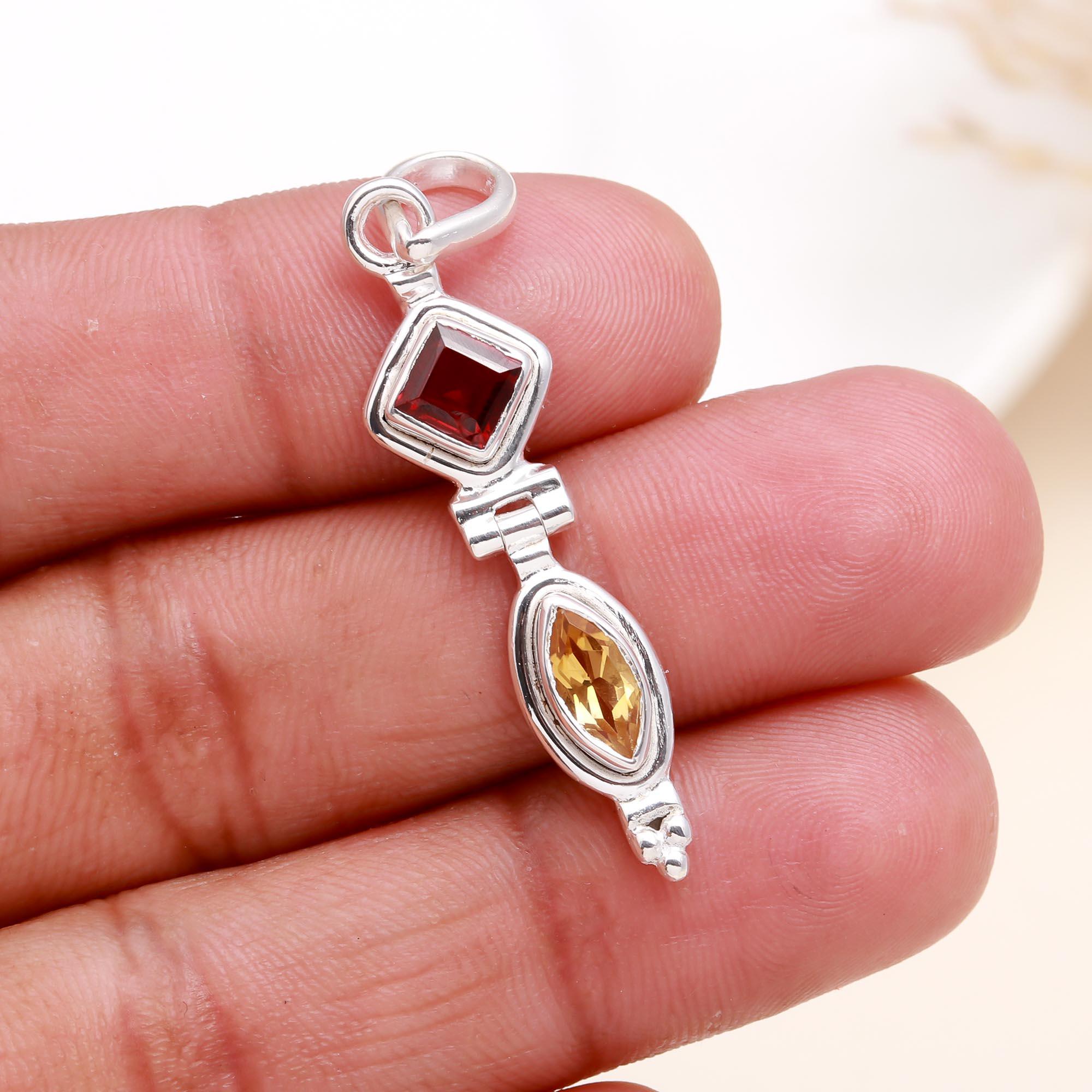 The Garnet Totem: Articulated Garnet & Citrine Silver Pendant