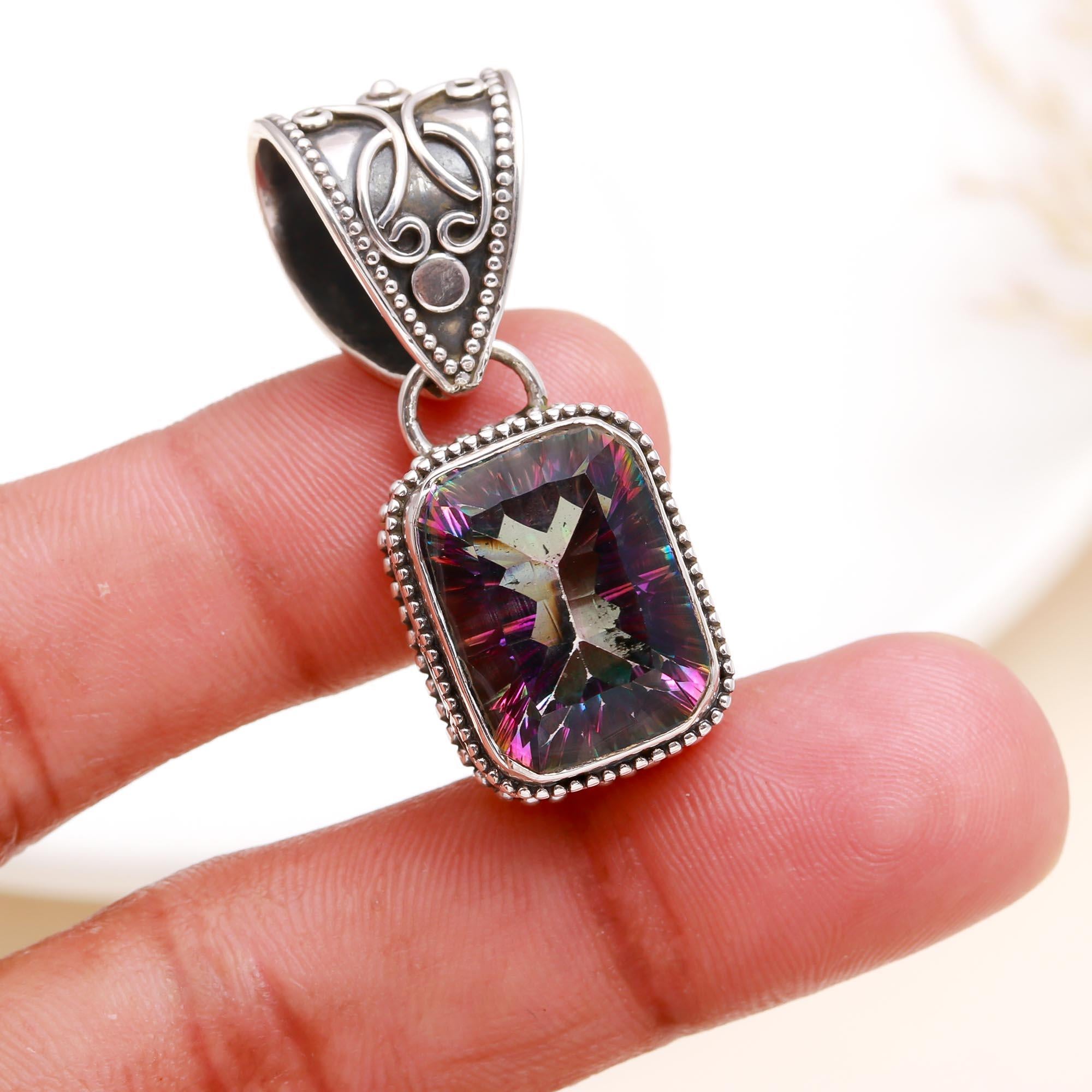 The Mystic Cube: Mystic Topaz Silver Pendant