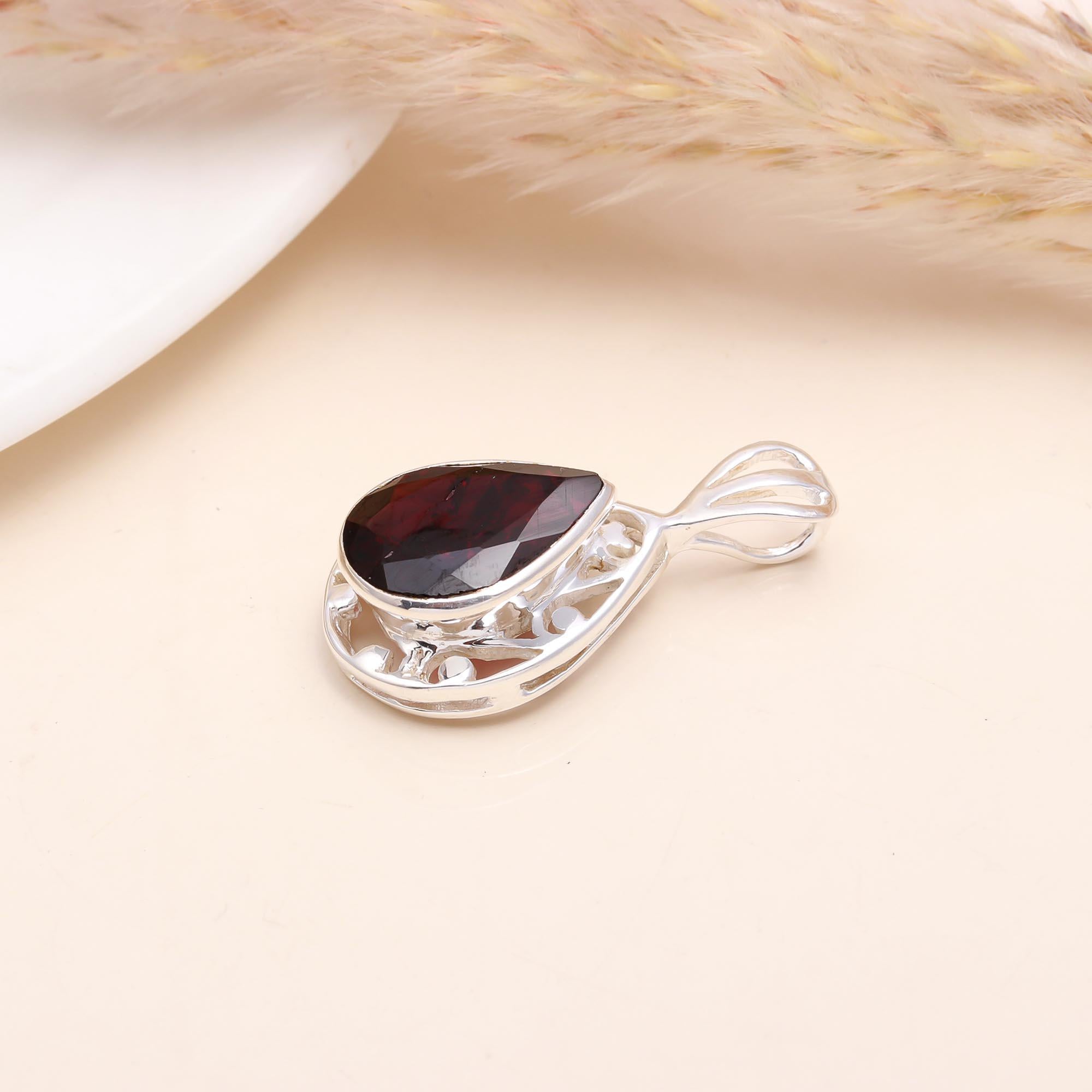 The Garnet Scroll: Garnet Silver Filigree Pendant