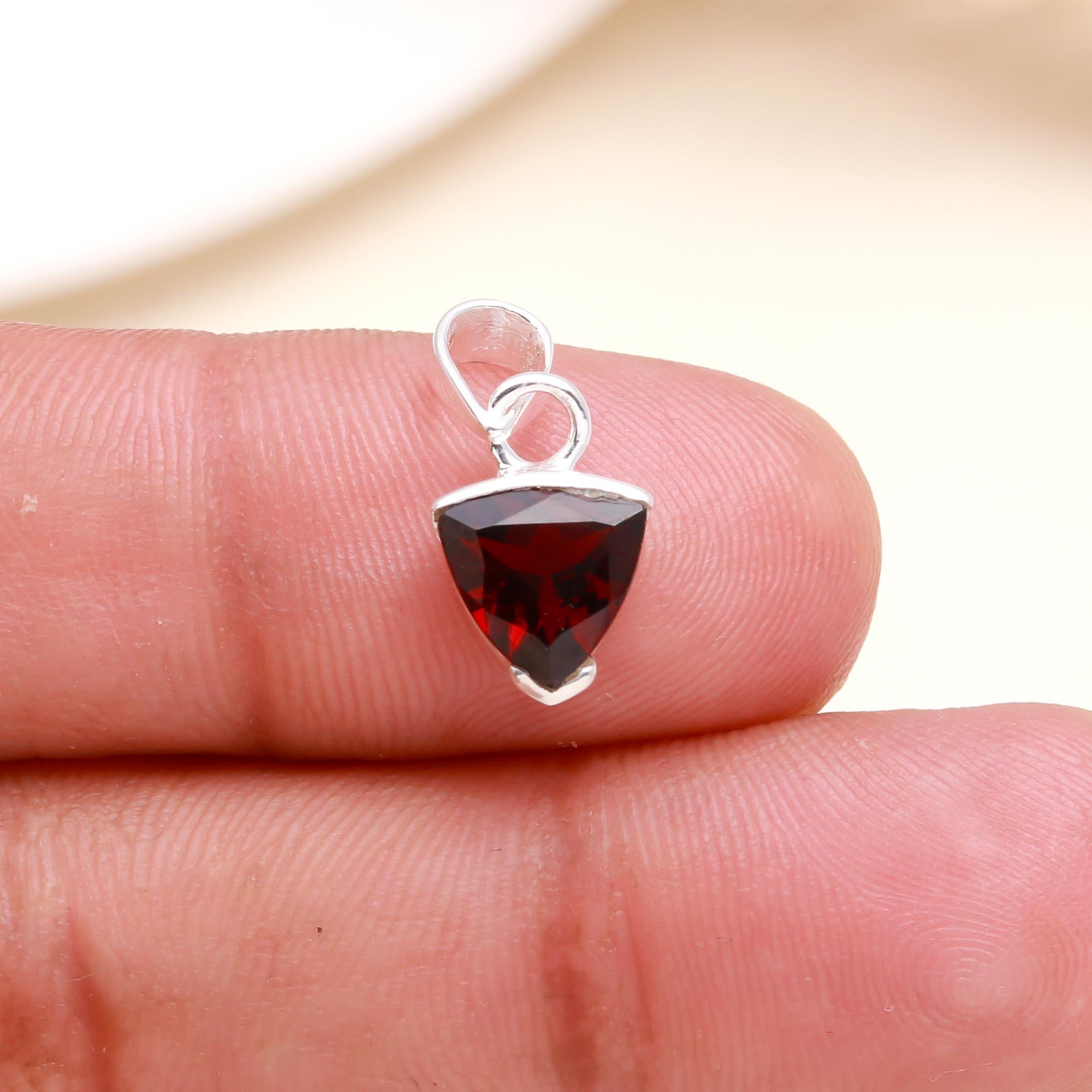 The Garnet Trillion: Silver Modern Minimalist Charm