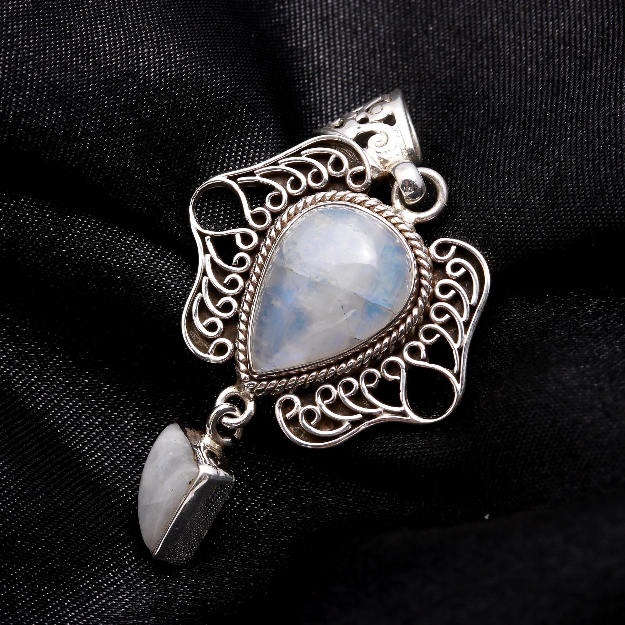 The Moonstone Wings: Silver Ornate Statement Pendant