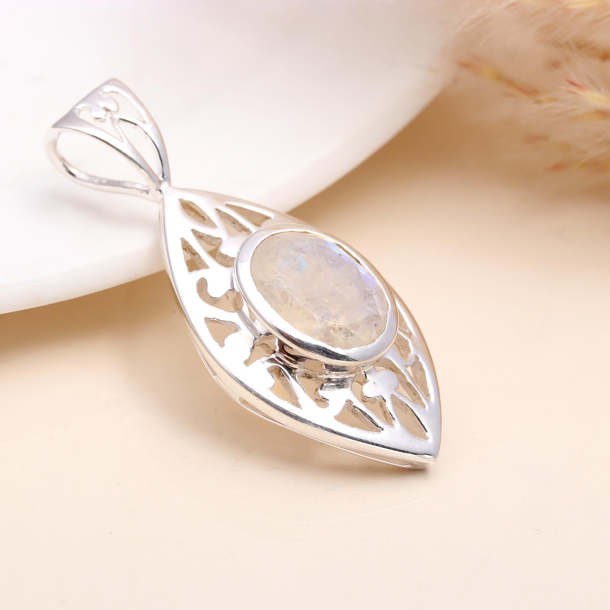 The Moonstone Lattice: Silver Filigree Statement Pendant