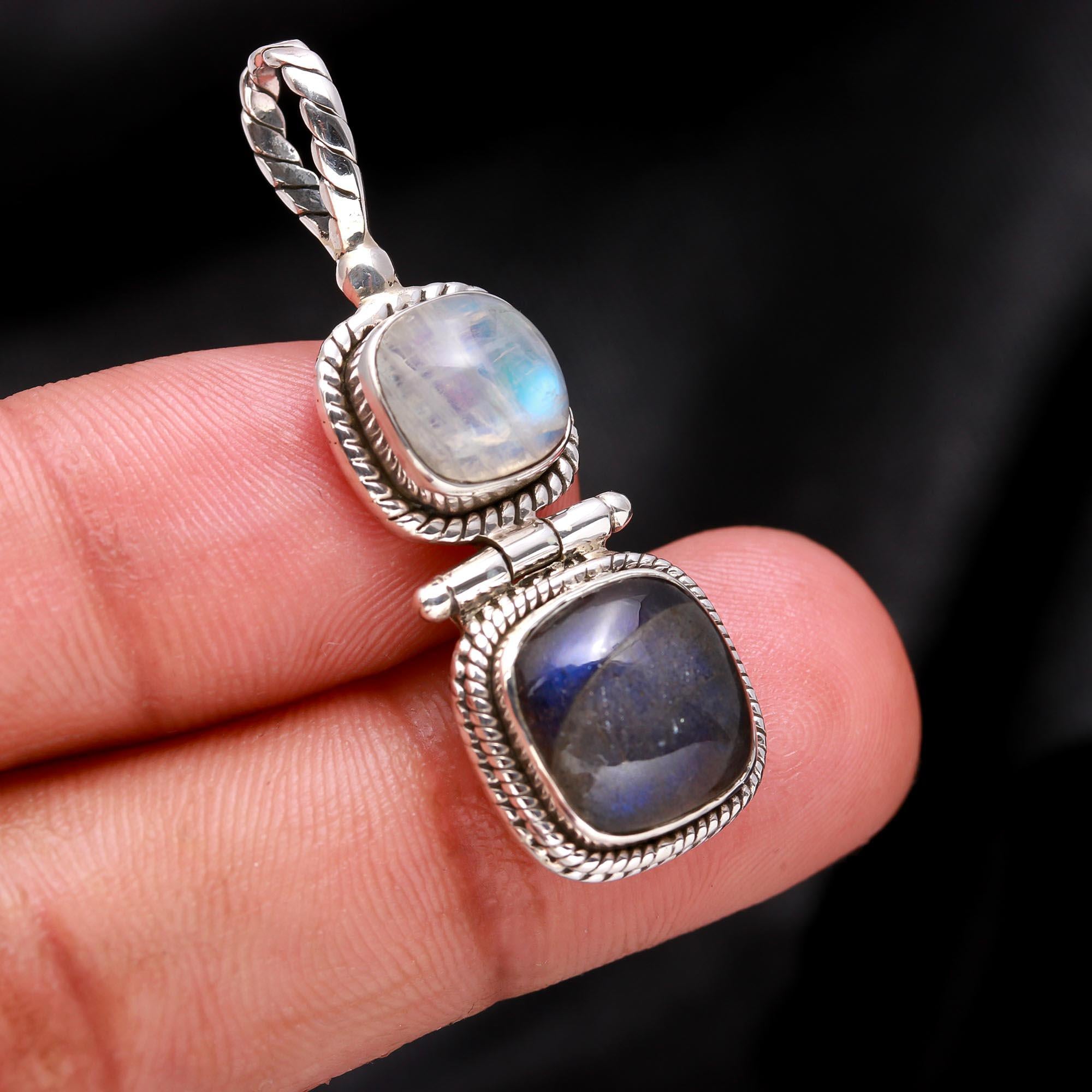 The Totem Pendant : Silver Moonstone & Labradorite Pendant