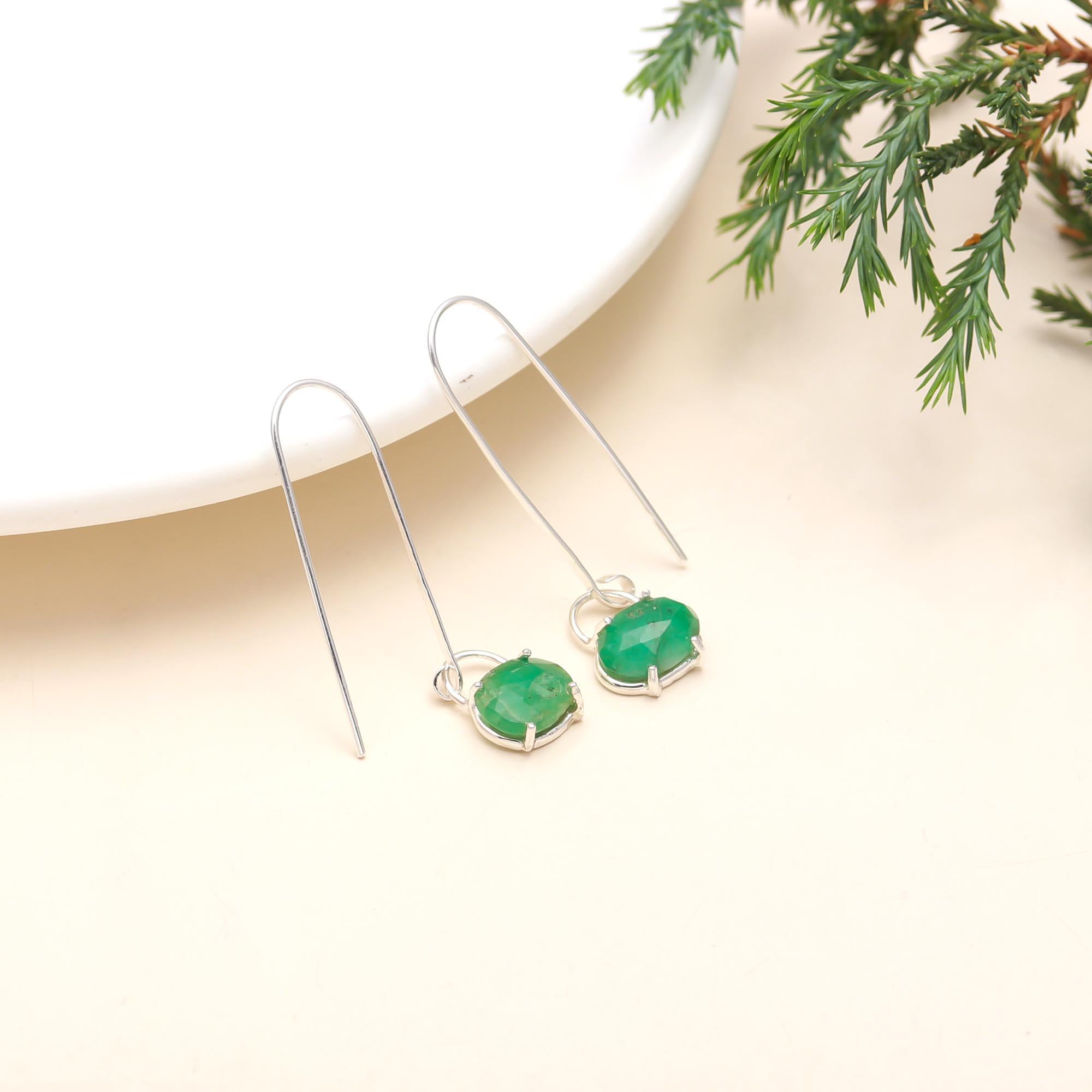 925 Sterling Silver Zambia Emerald Earring with Earwire