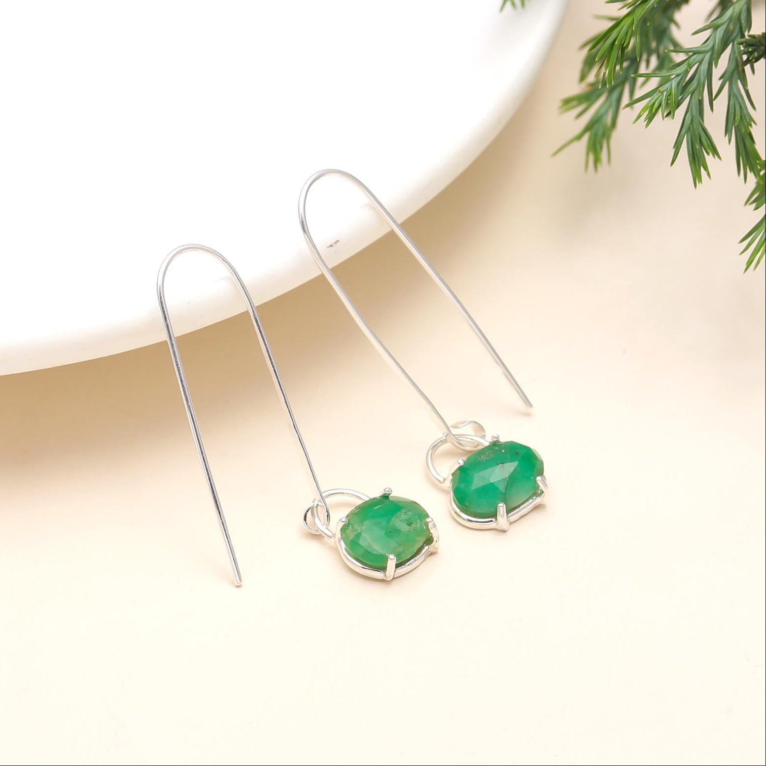 The Emerald Oval: Green Onyx Minimalist Drop Earrings