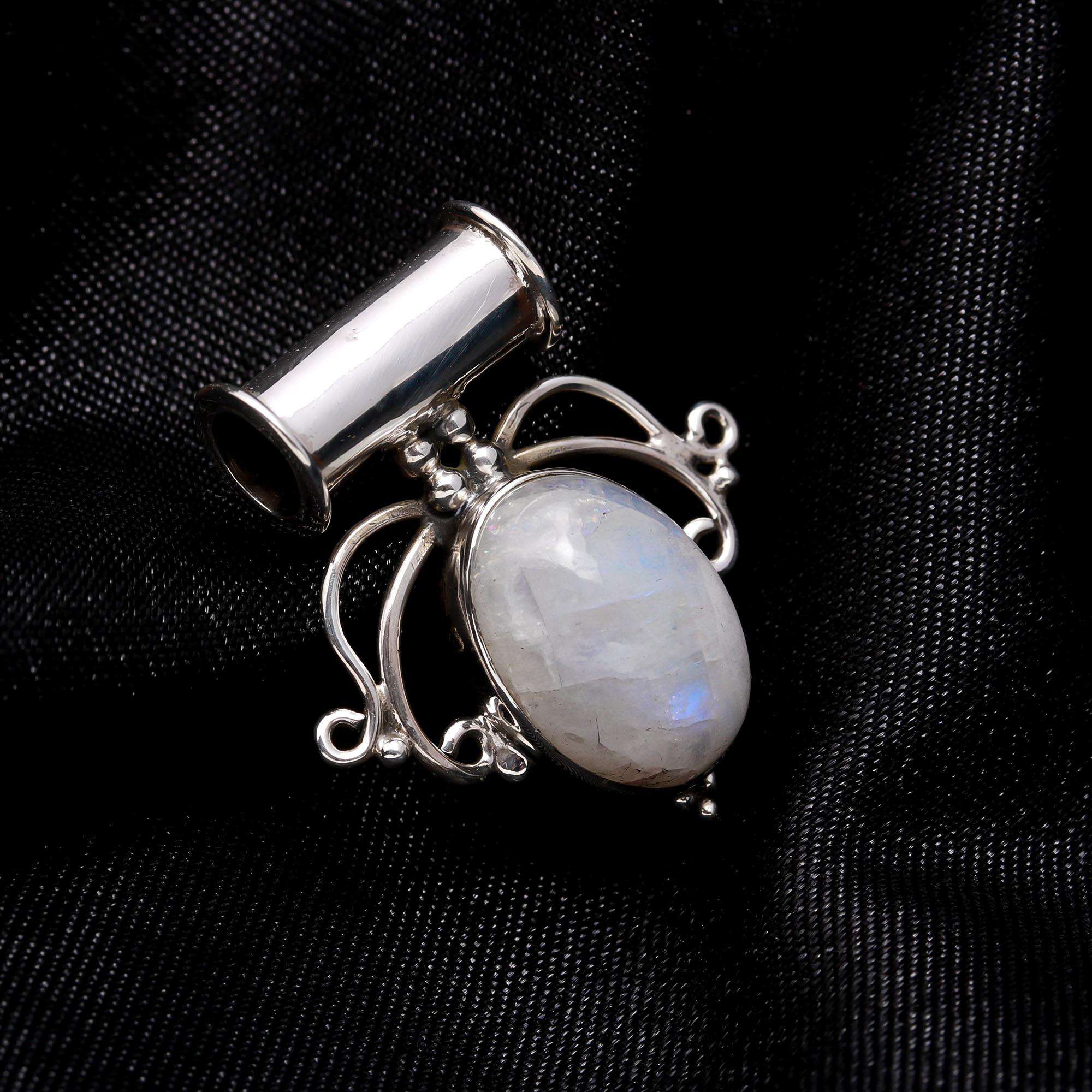 925 Sterling Silver Moonstone Gemstone Filigree Design Pendant