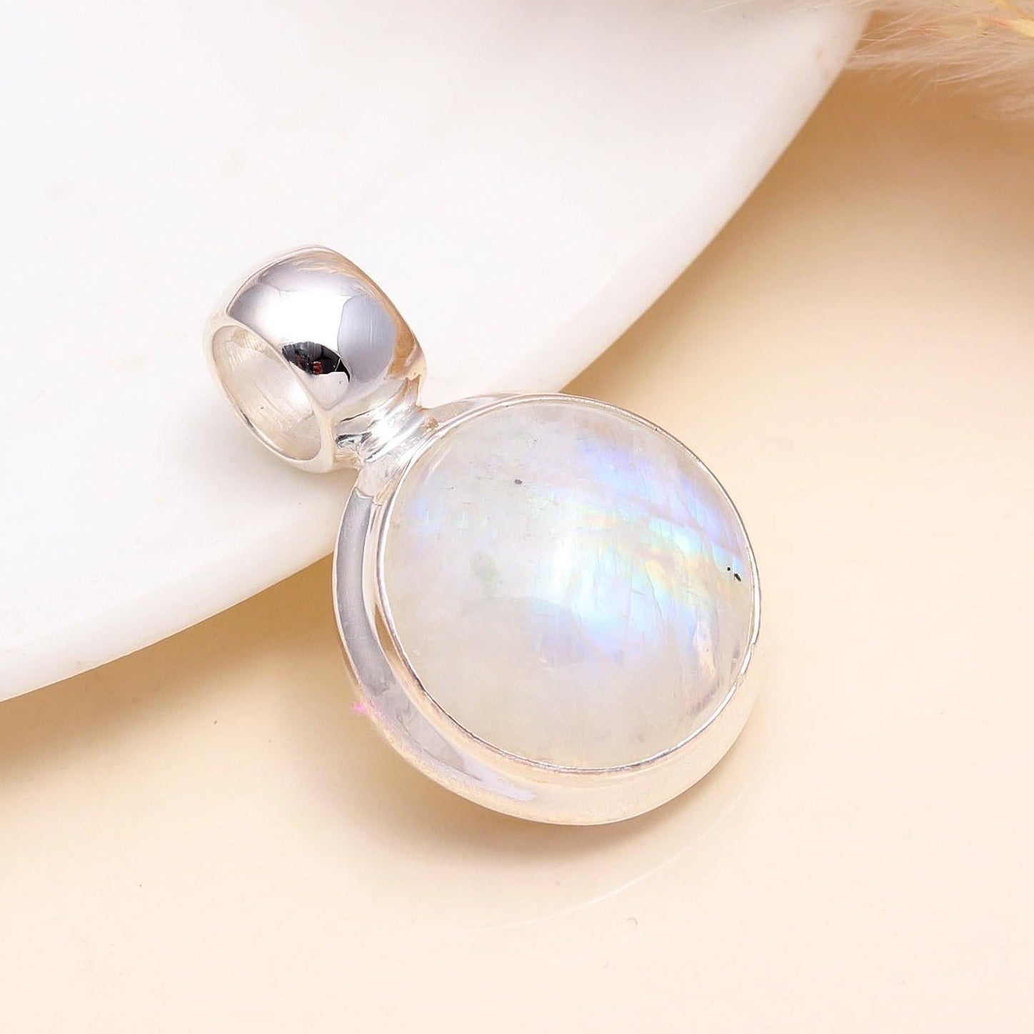 The Lunar Orb: Moonstone Silver Solitaire Pendant
