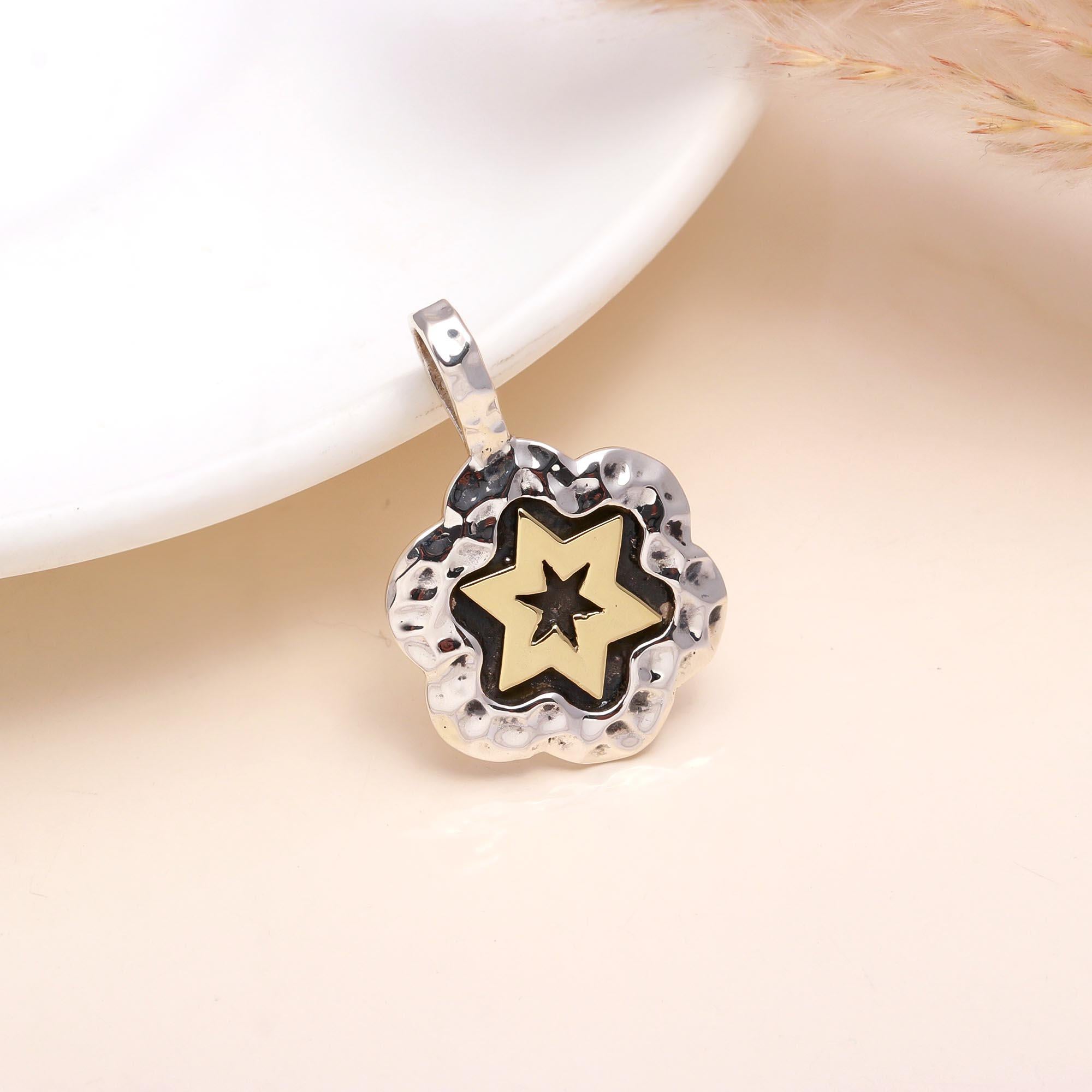 925 Silver Hammered Two-Tone Star Pendant