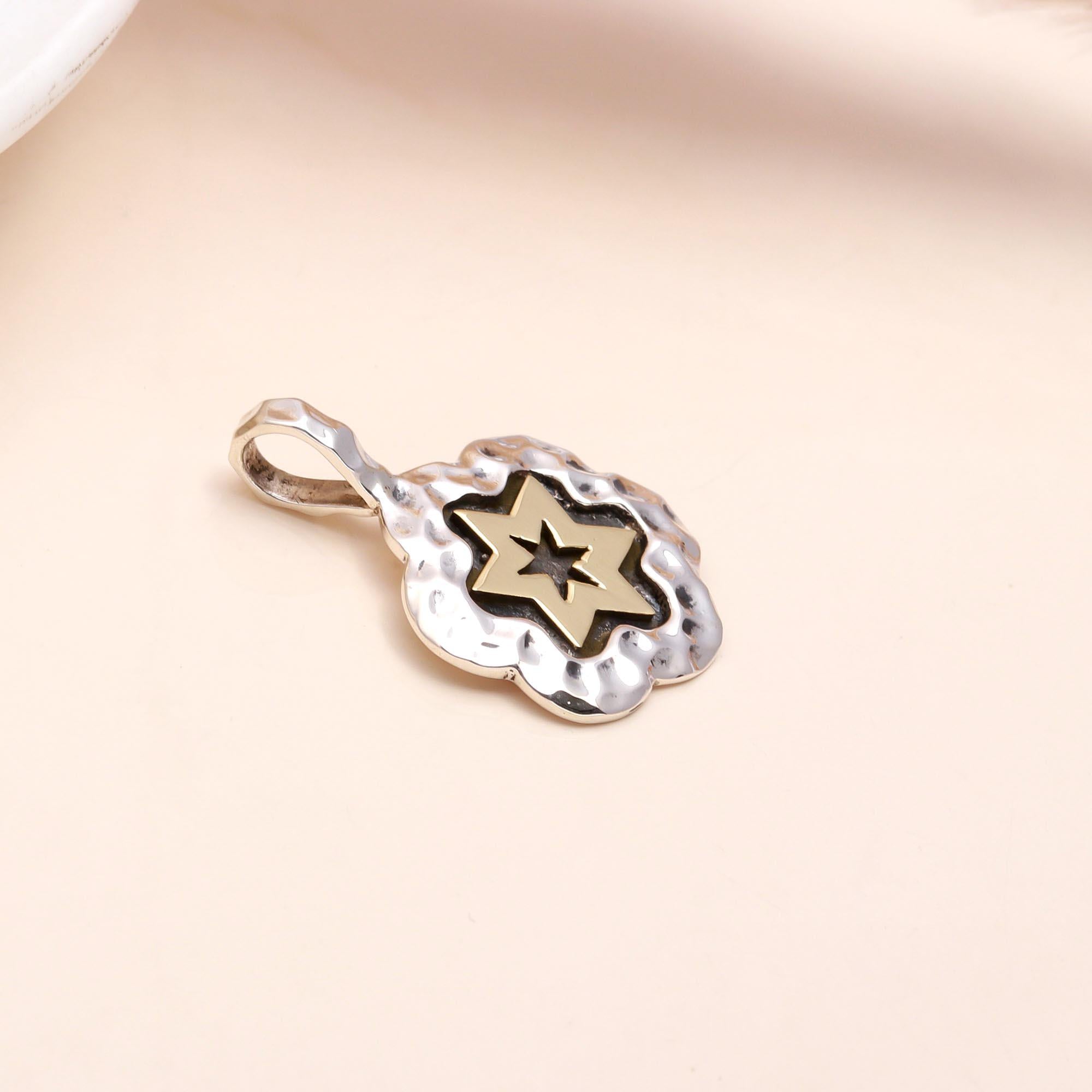 925 Silver Hammered Two-Tone Star Pendant