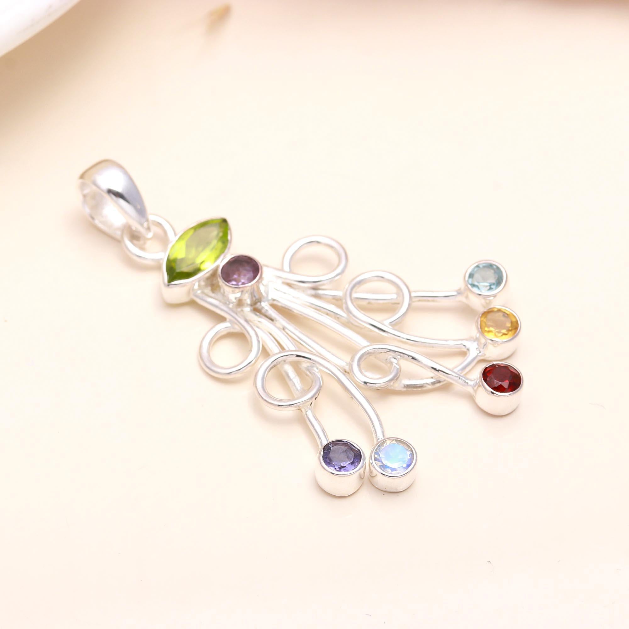 925 Sterling Silver Multi-Gemstone Pendant
