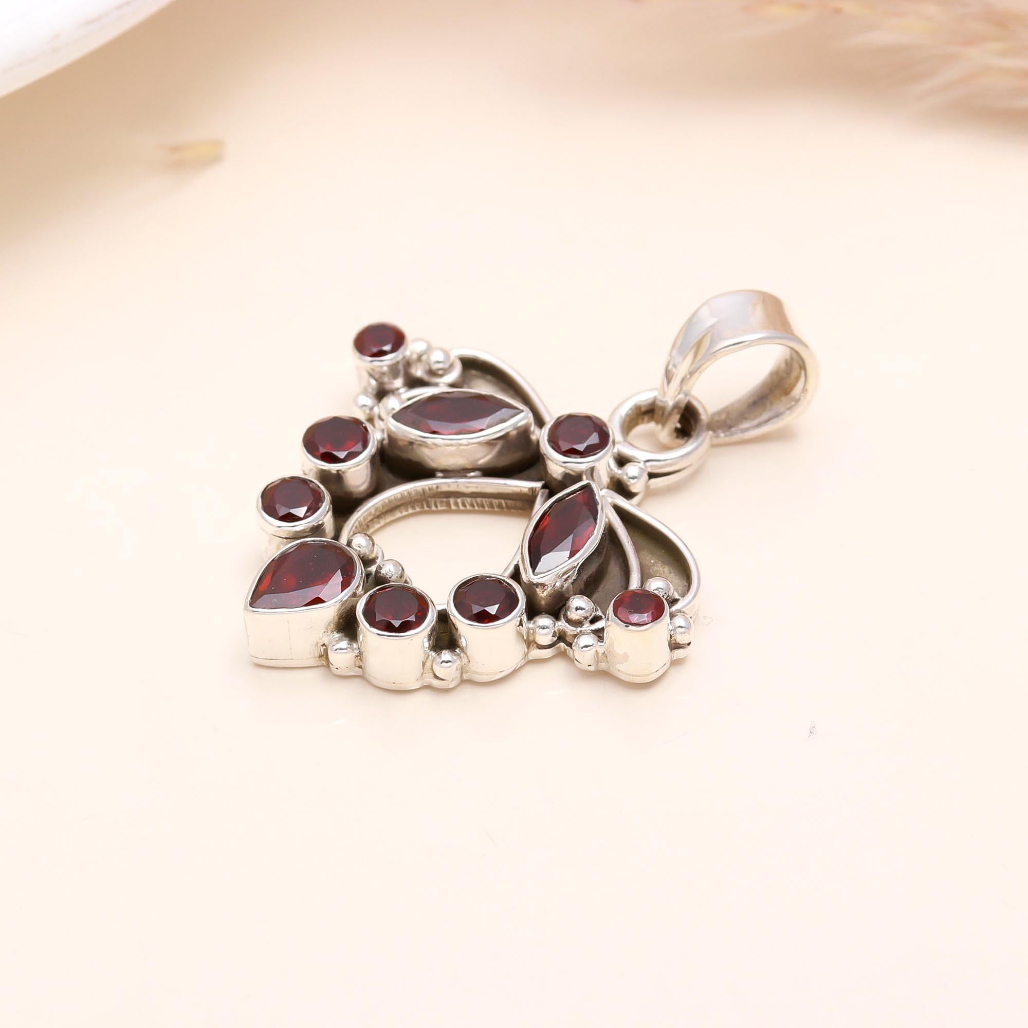 Handmade Solid 925 Sterling Silver Garnet Pendant
