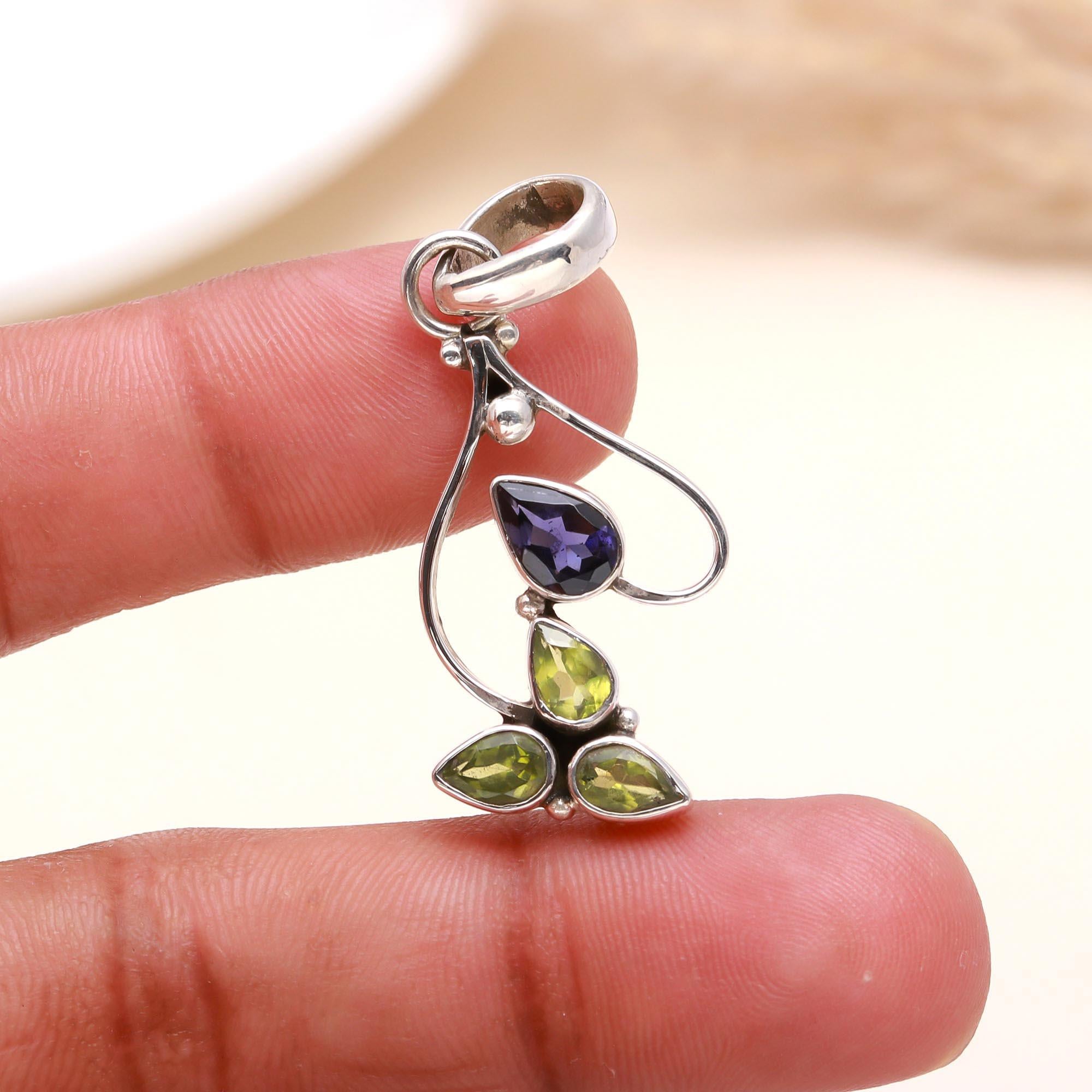 925 Sterling Silver Iolite & Peridot Pendant