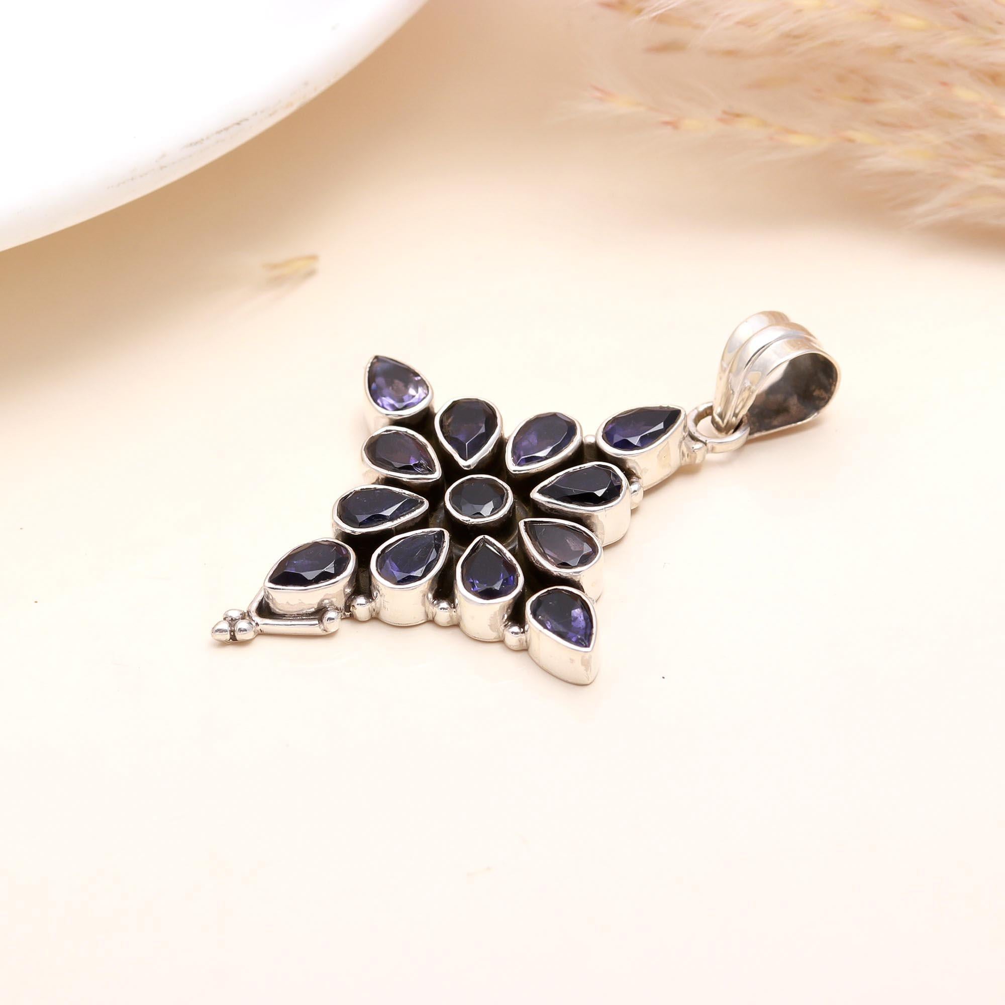 925 Sterling Silver Natural Blue Iolite Pendant