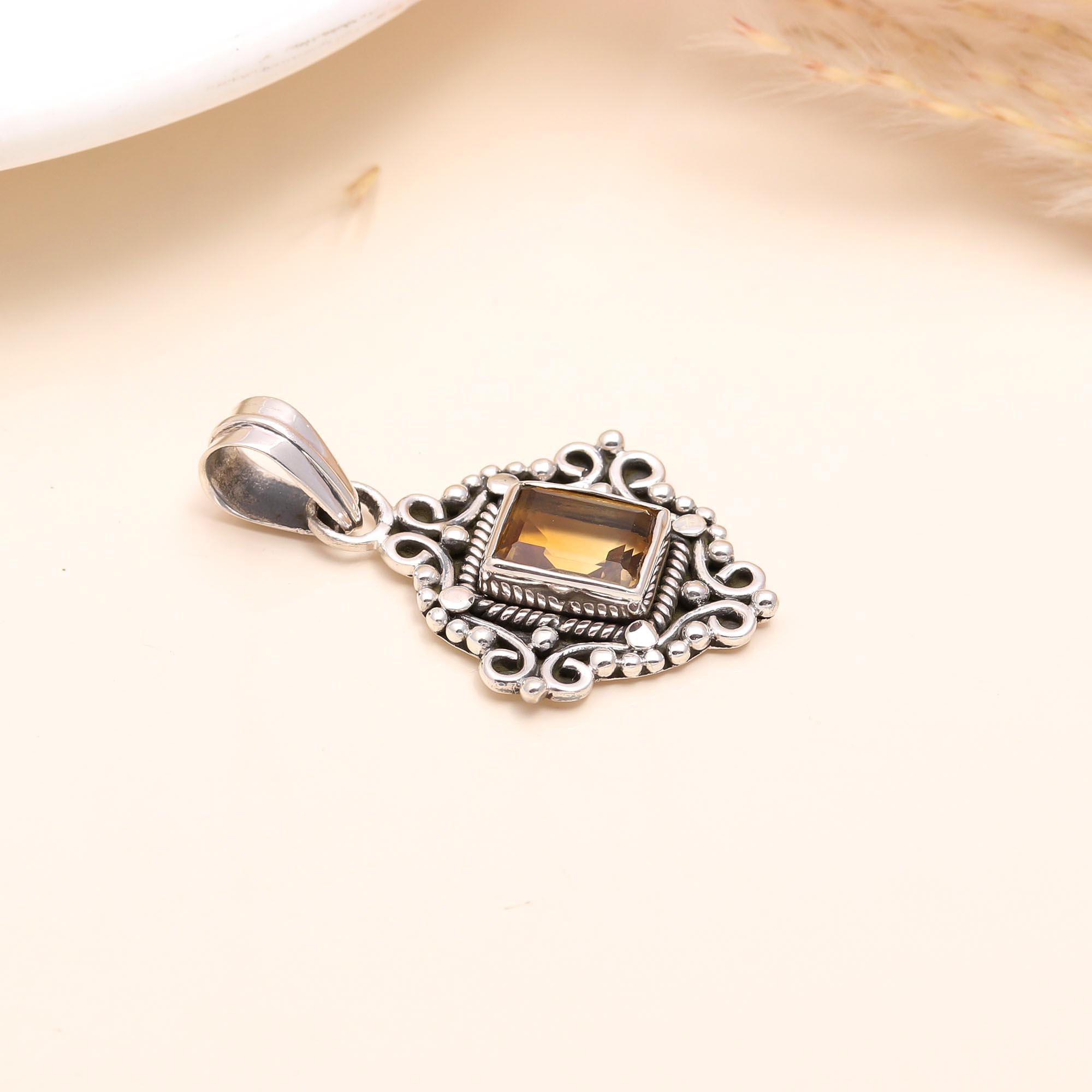 925 Sterling Silver Vintage Citrine Boho Pendant