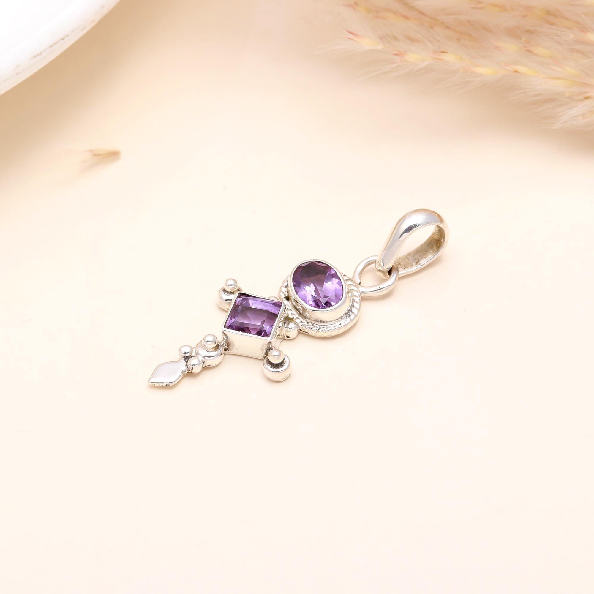 925 Sterling Silver Handmade Unique Amethyst Boho Pendant