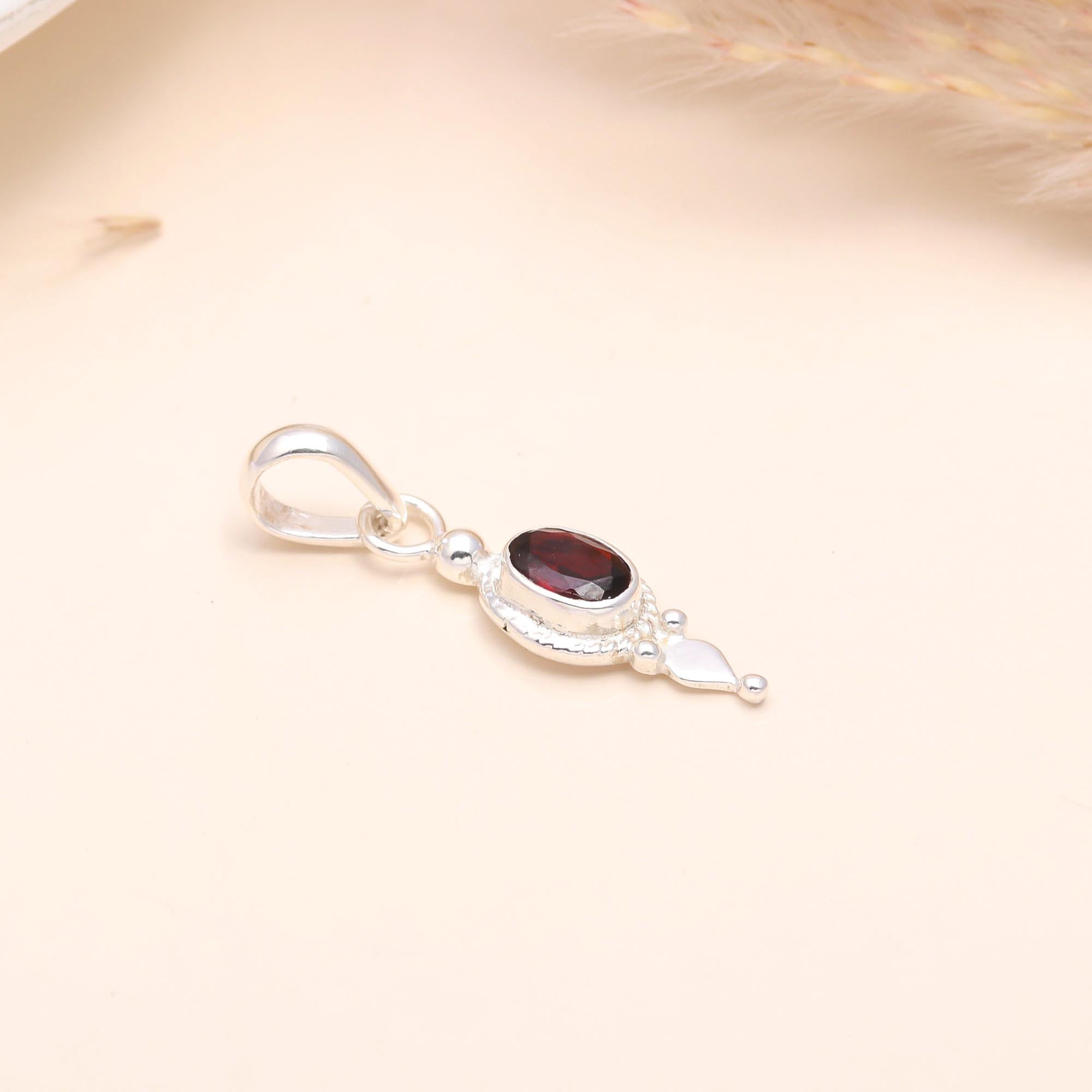 925 Sterling Silver Natural Red Garnet Pendant