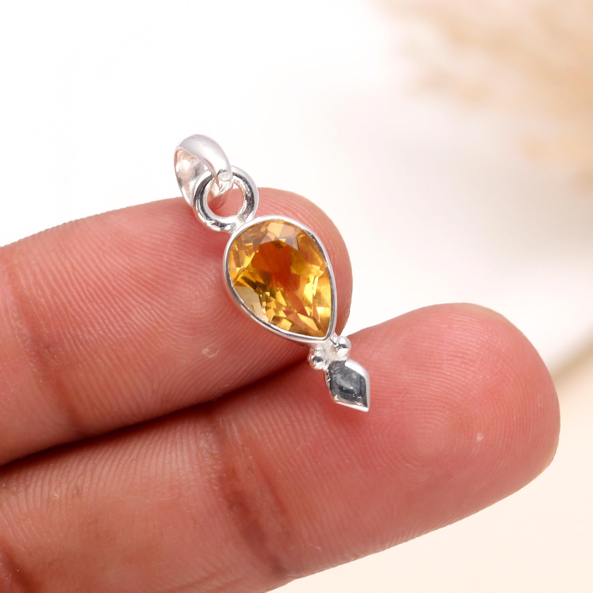 925 Sterling Silver Pear-Shaped Citrine Gemstone Pendant