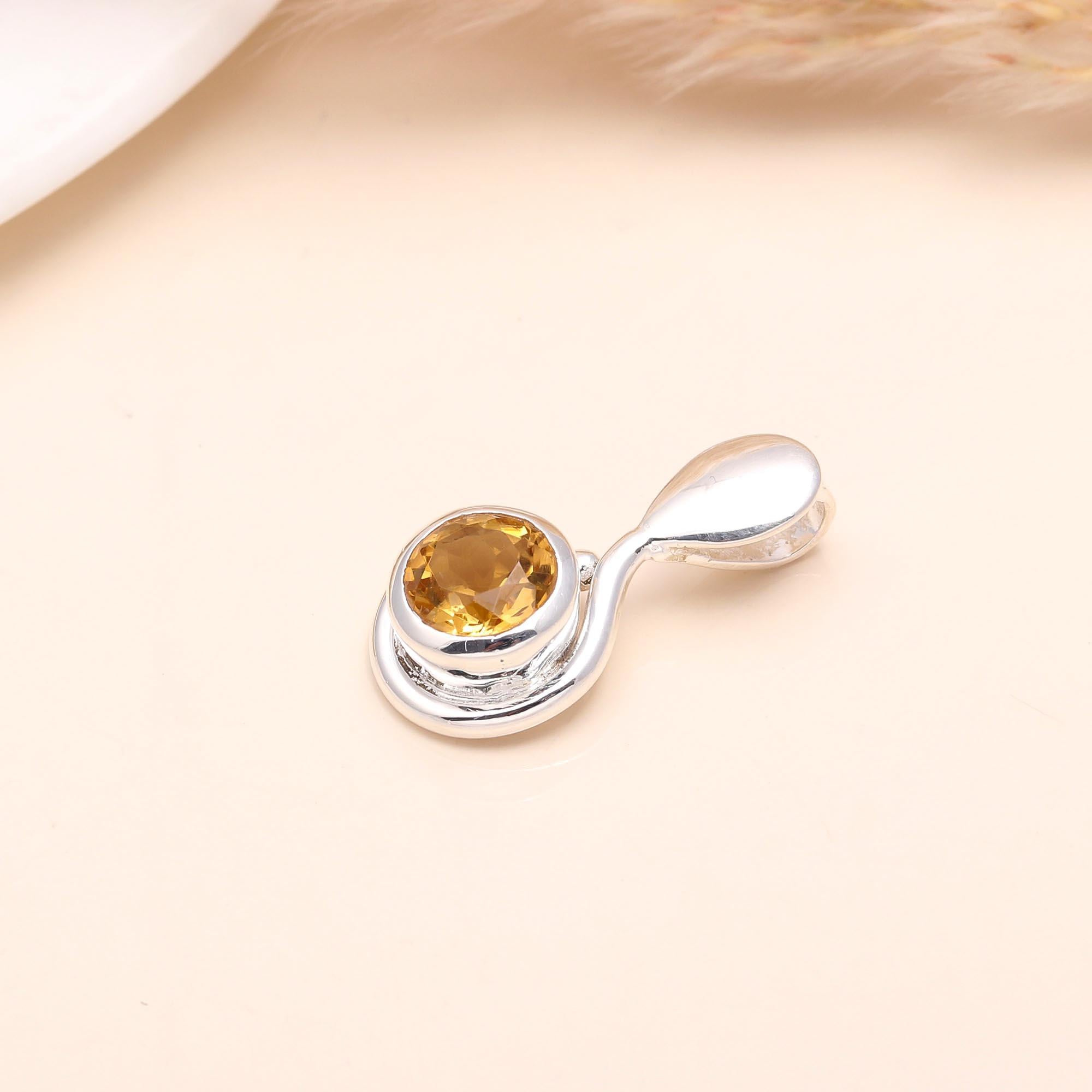 925 Sterling Silver Citrine Modern Teardrop Design Pendant