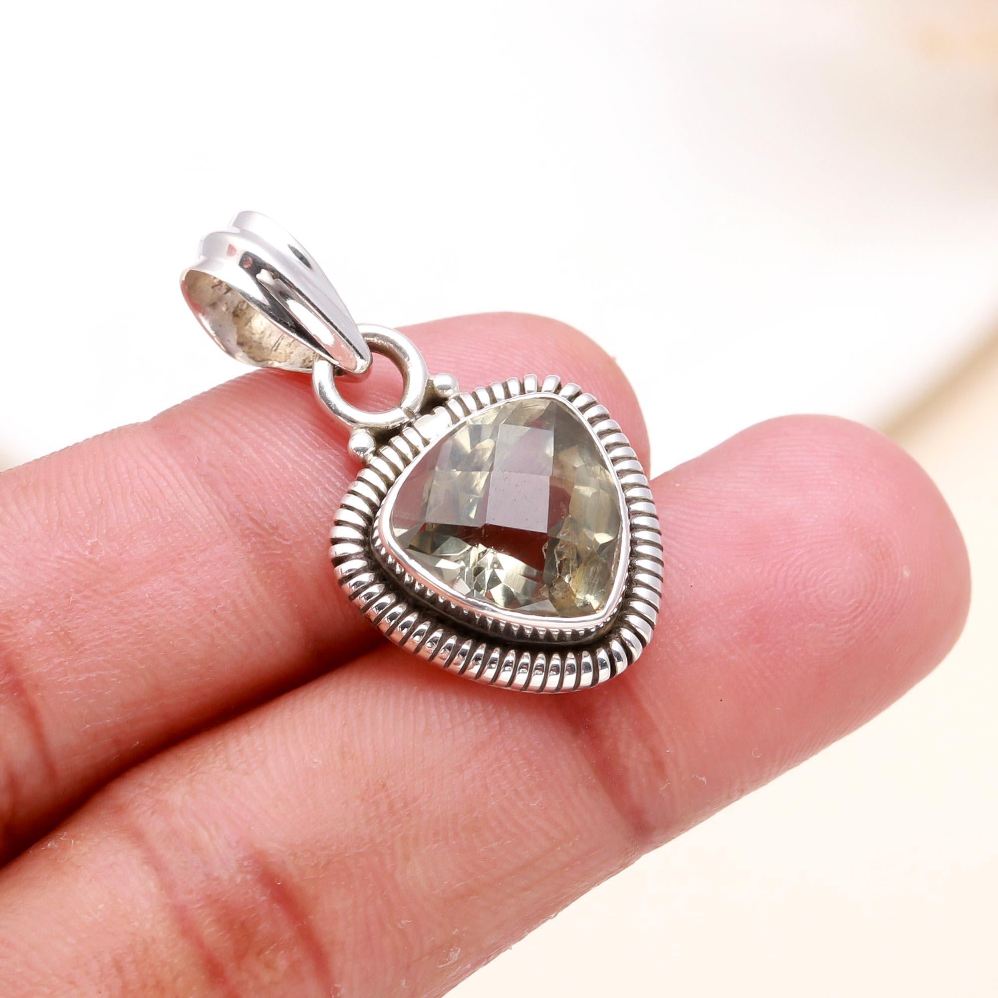 925 Sterling Silver Trillion-Cut Lemon Quartz Boho Pendant