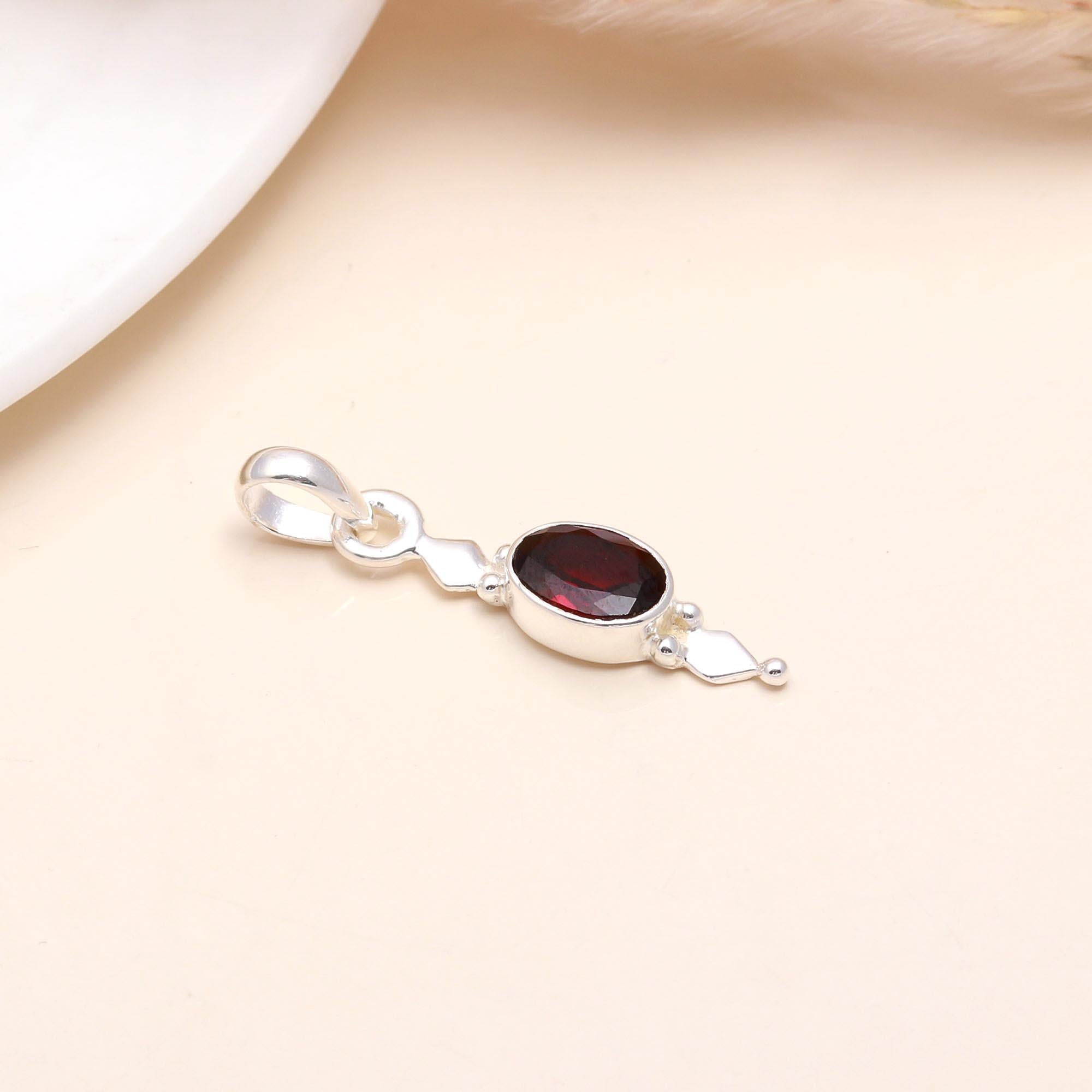 925 Sterling Silver Handmade Garnet Dangle Pendant